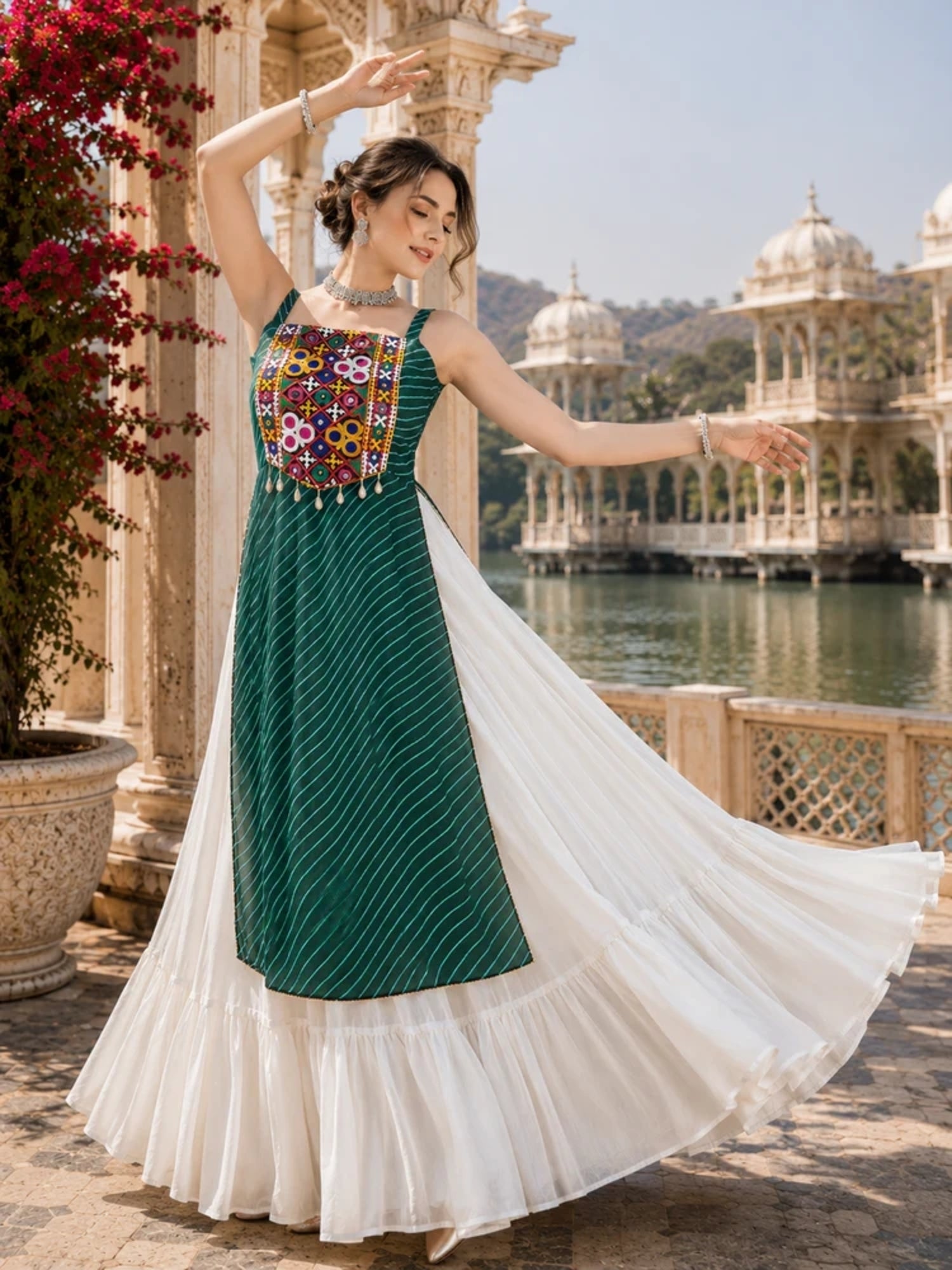 Navratri Special Embroidered Indo-Western Lehenga Set with Kurti