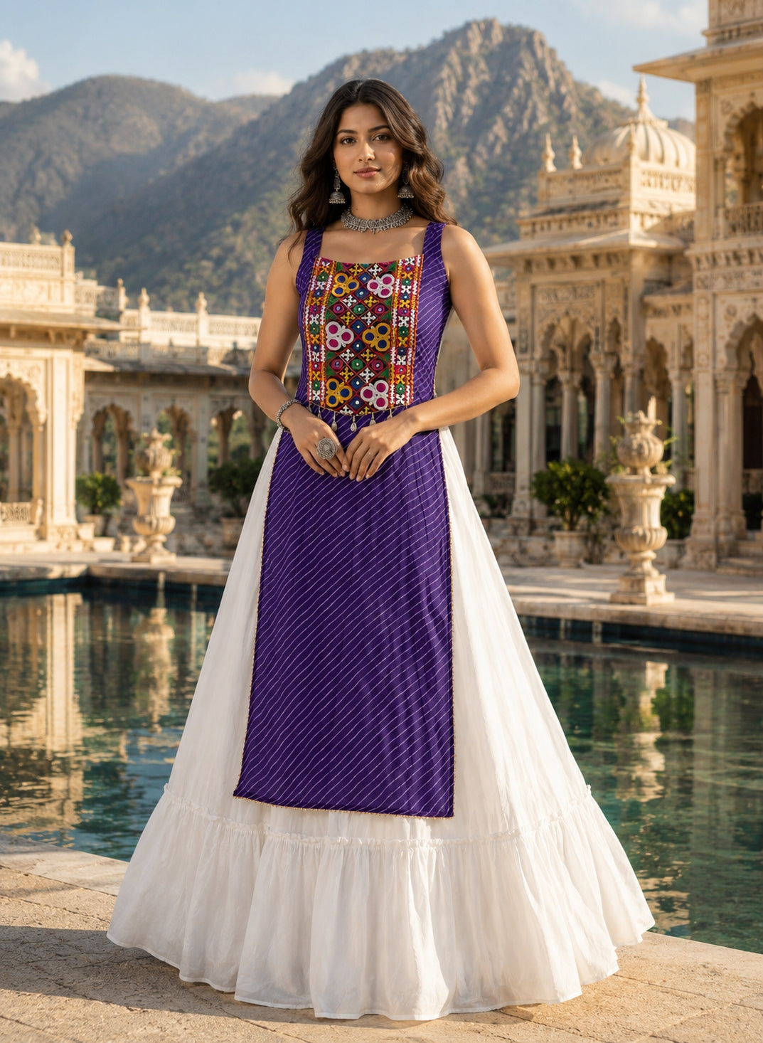 Navratri Special Embroidered Indo-Western Lehenga Set with Kurti