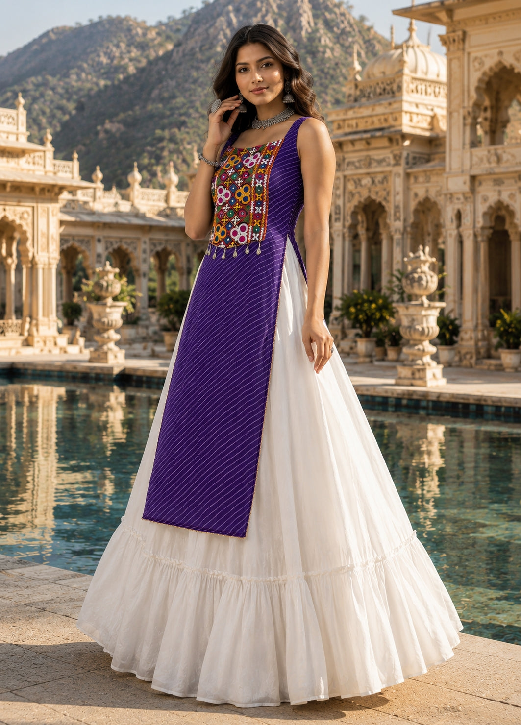 Navratri Special Embroidered Indo-Western Lehenga Set with Kurti