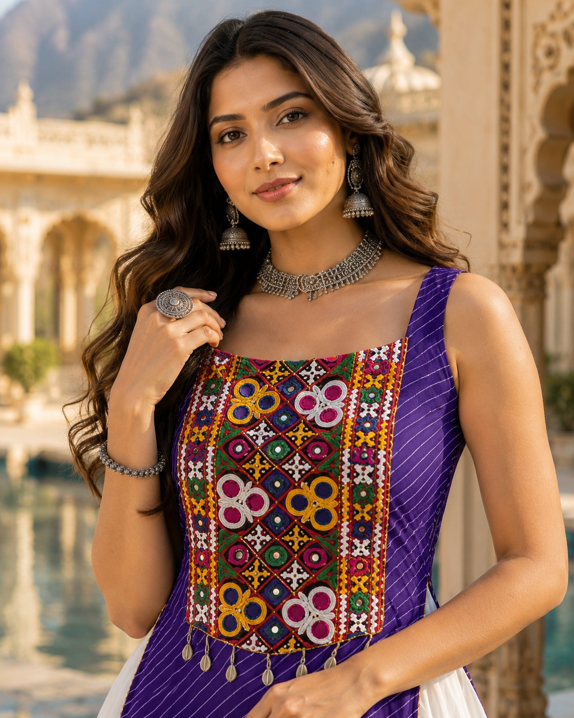 Navratri Special Embroidered Indo-Western Lehenga Set with Kurti