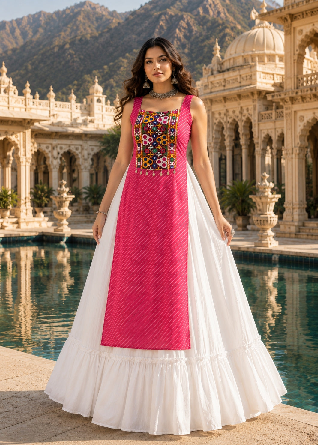 Navratri Special Embroidered Indo-Western Lehenga Set with Kurti