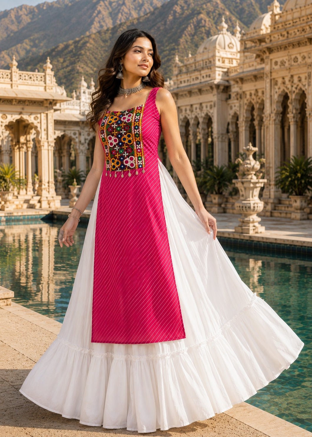 Navratri Special Embroidered Indo-Western Lehenga Set with Kurti