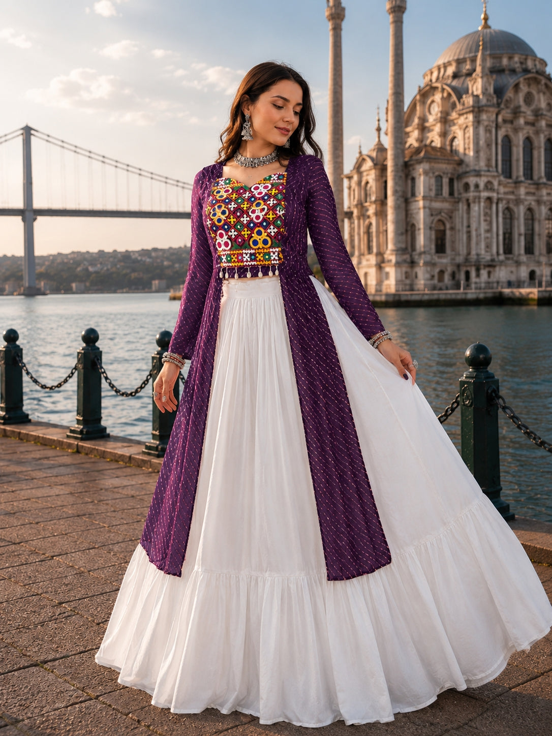 Navratri Special Embroidered Indo-Western Lehenga Set with Kurti