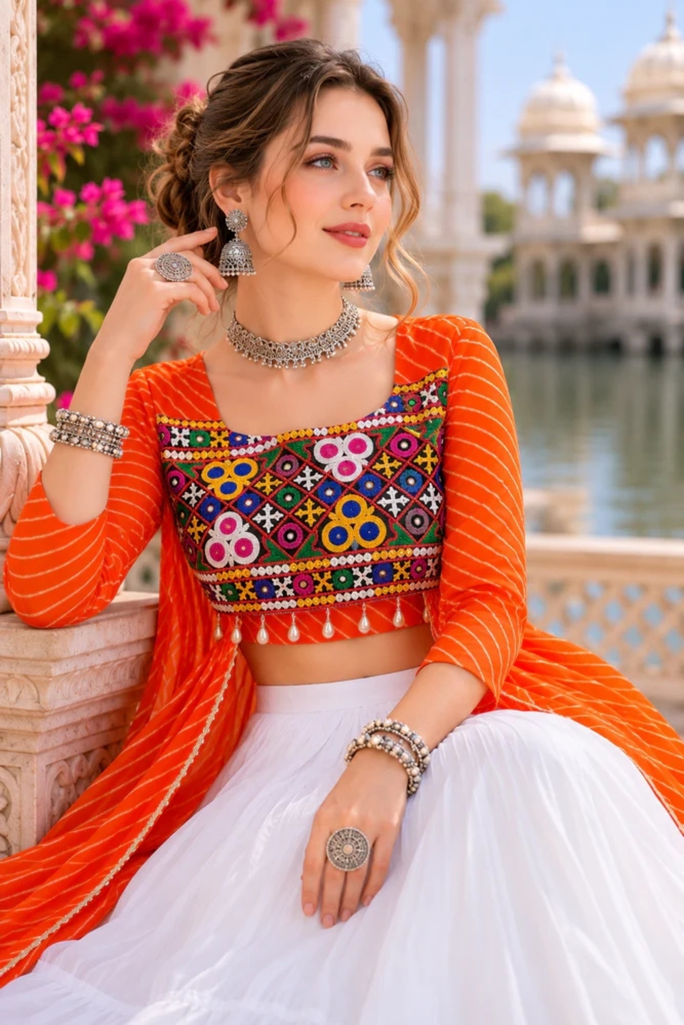 Navratri Special Embroidered Indo-Western Lehenga Set with Kurti