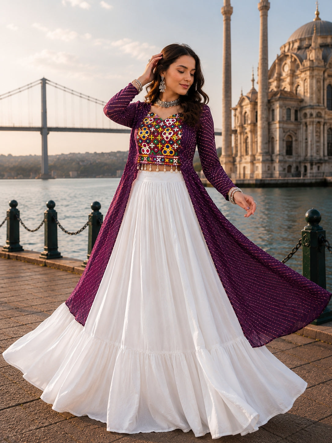 Navratri Special Embroidered Indo-Western Lehenga Set with Kurti