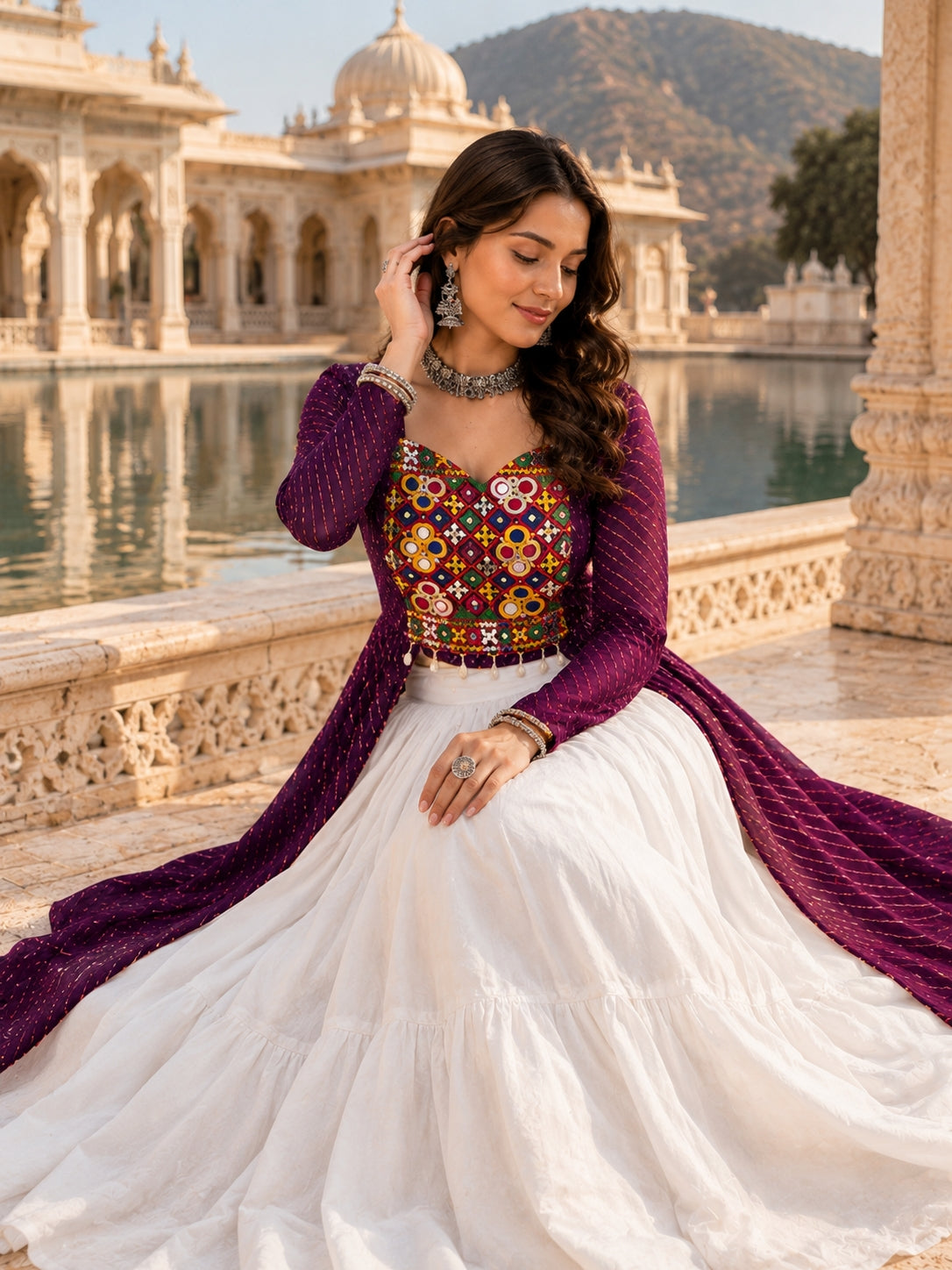 Navratri Special Embroidered Indo-Western Lehenga Set with Kurti