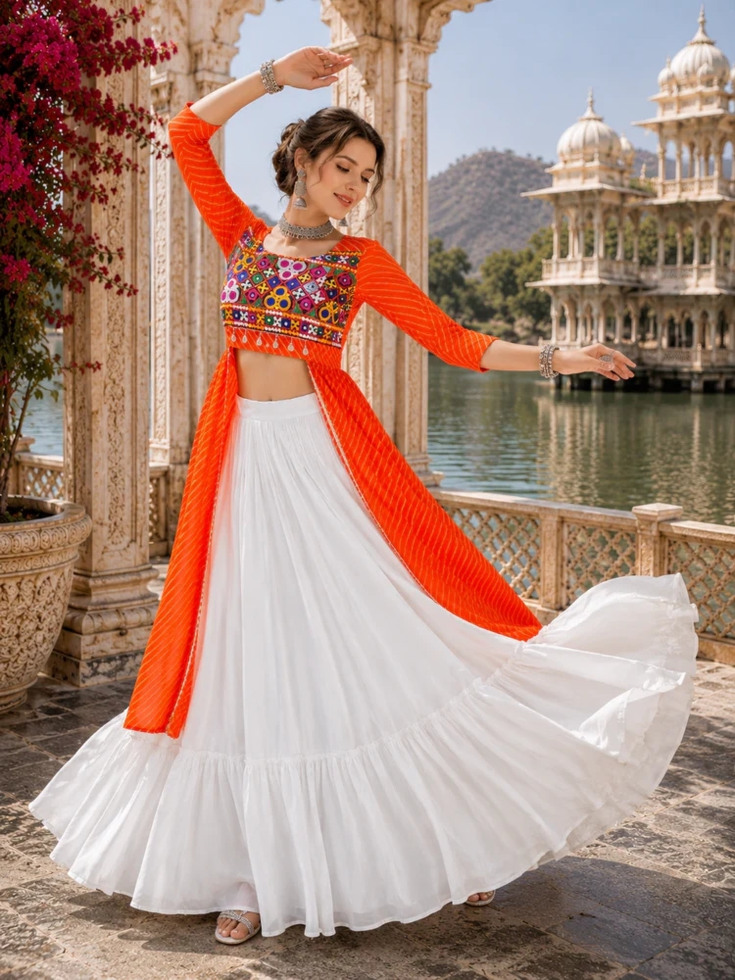 Navratri Special Embroidered Indo-Western Lehenga Set with Kurti