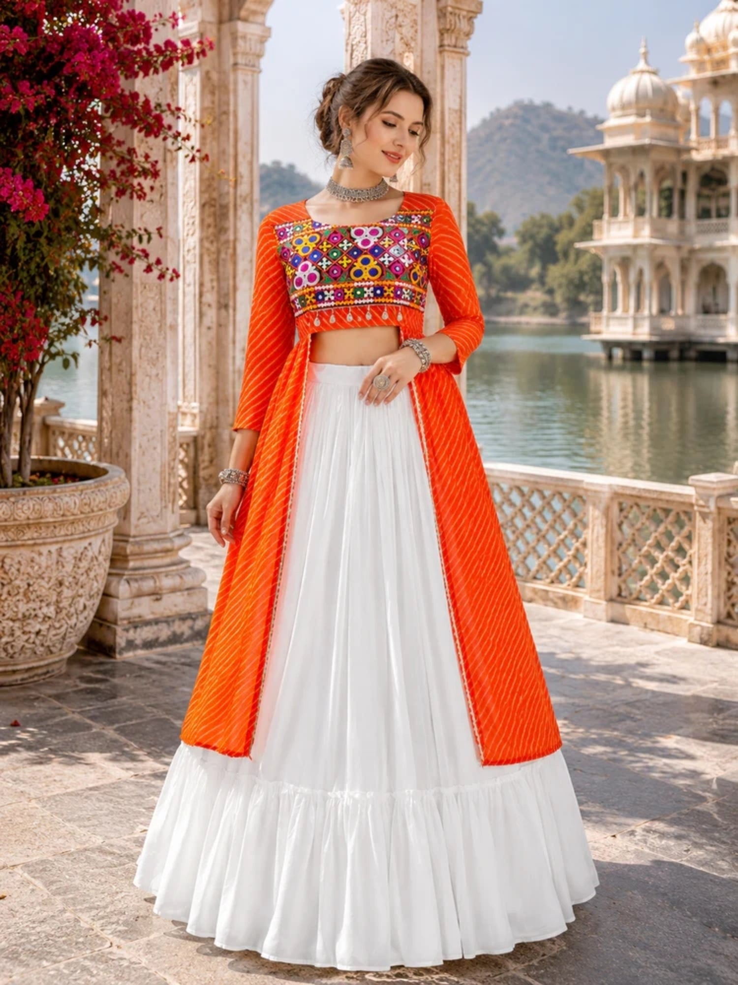 Navratri Special Embroidered Indo-Western Lehenga Set with Kurti