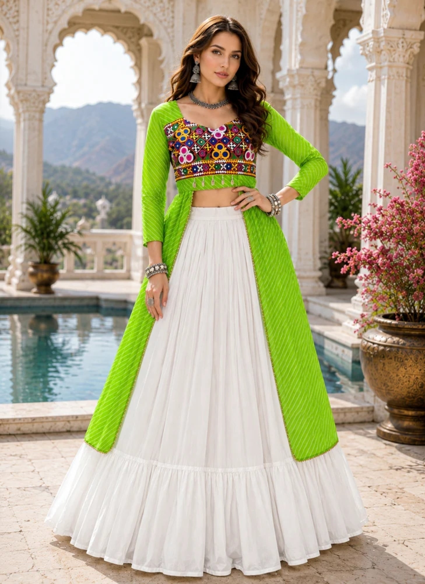 Navratri Special Embroidered Indo-Western Lehenga Set with Kurti