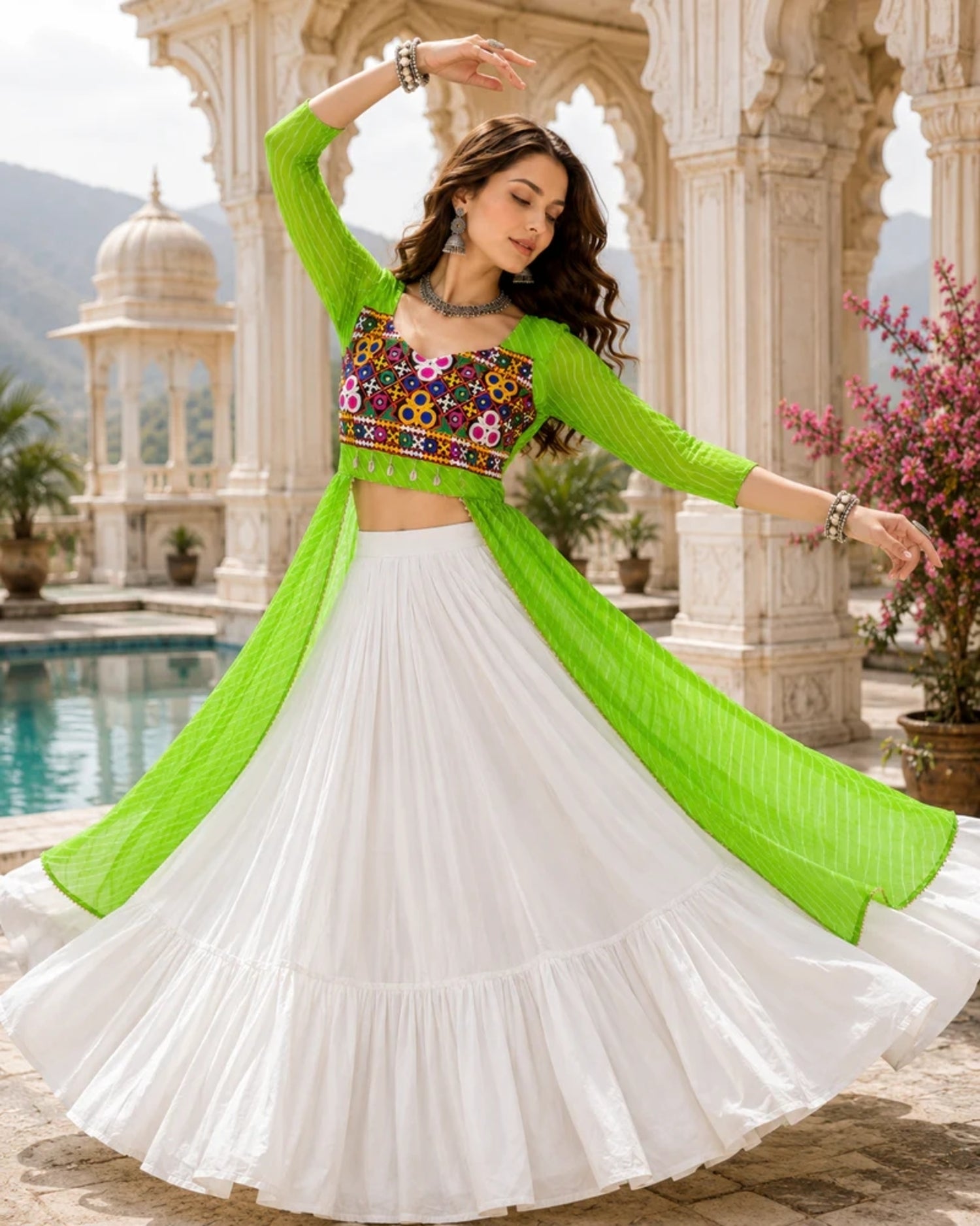 Navratri Special Embroidered Indo-Western Lehenga Set with Kurti