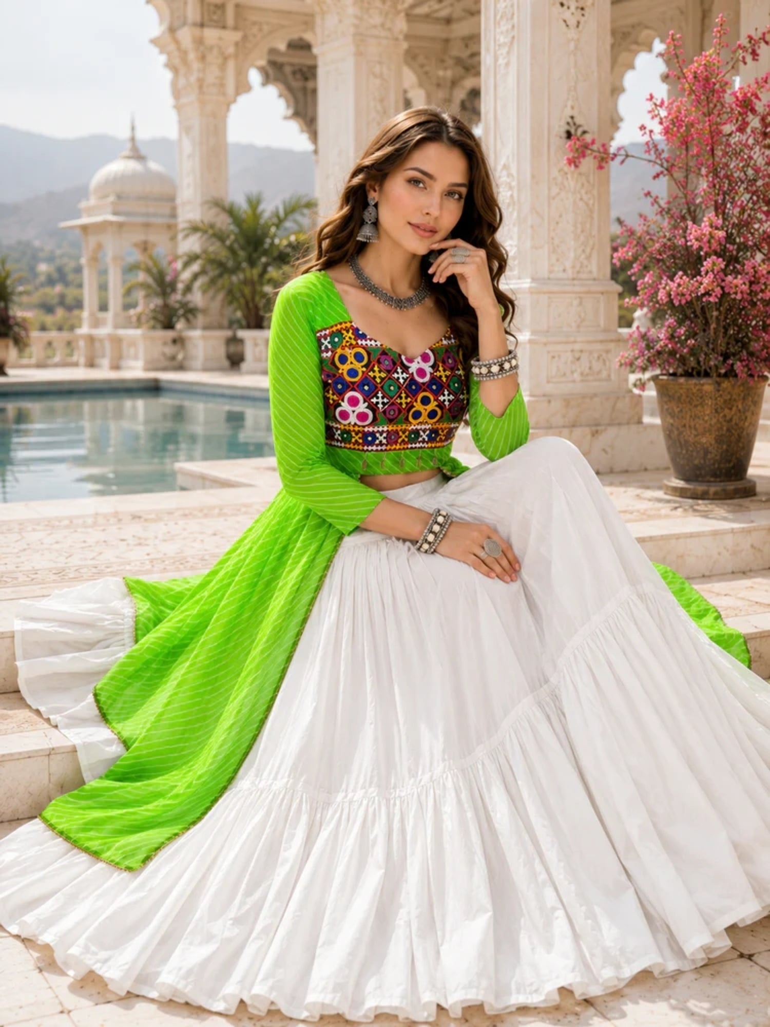 Navratri Special Embroidered Indo-Western Lehenga Set with Kurti