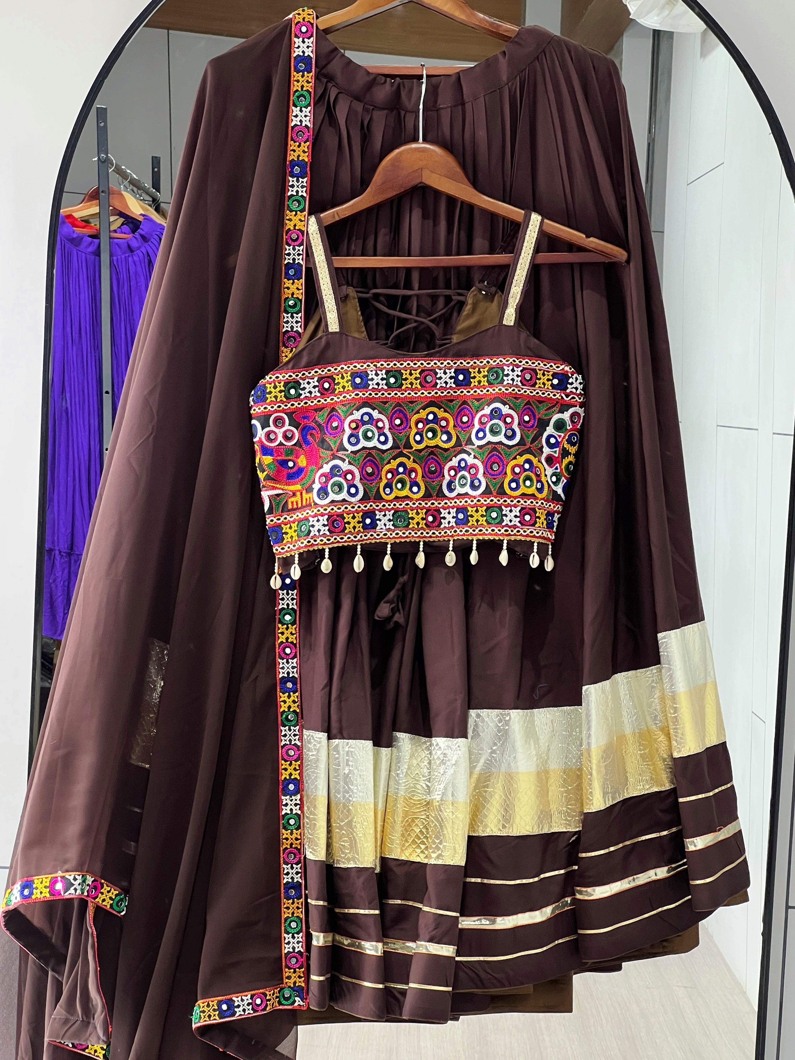 Traditional Heavy Flair Brown Chaniya Choli For Garba