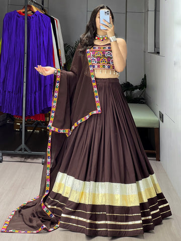 Traditional Heavy Flair Brown Chaniya Choli For Garba