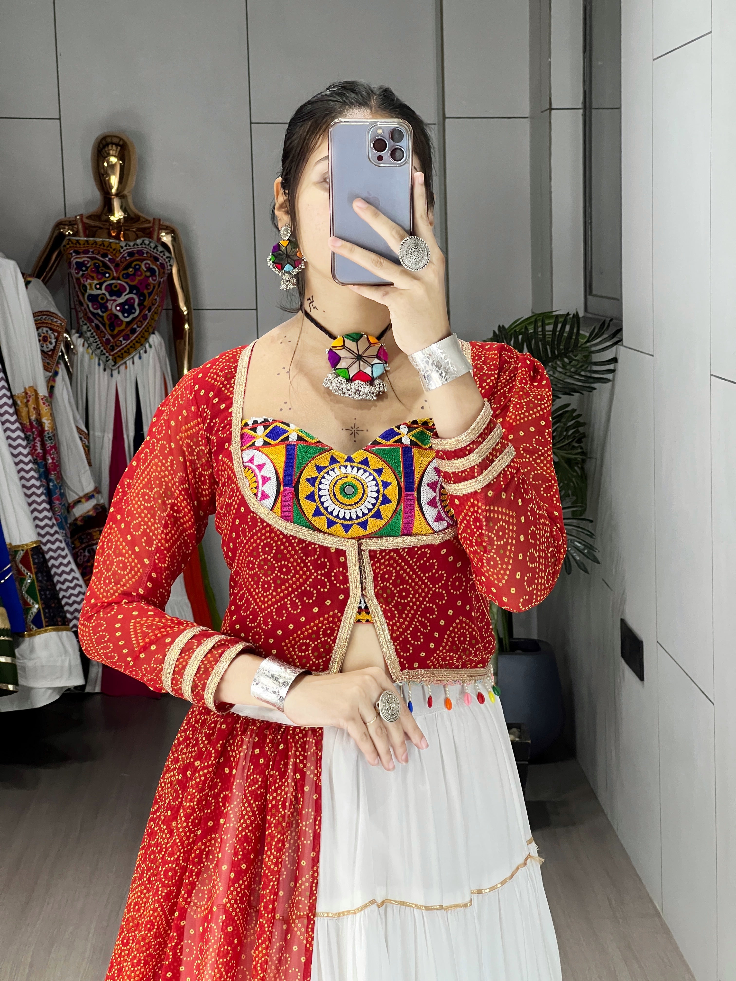 Chaniya Choli Rayon Cotton With Faux Print & Mirror Work