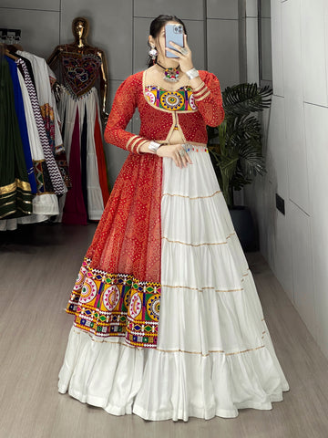 Chaniya Choli Rayon Cotton With Faux Print & Mirror Work
