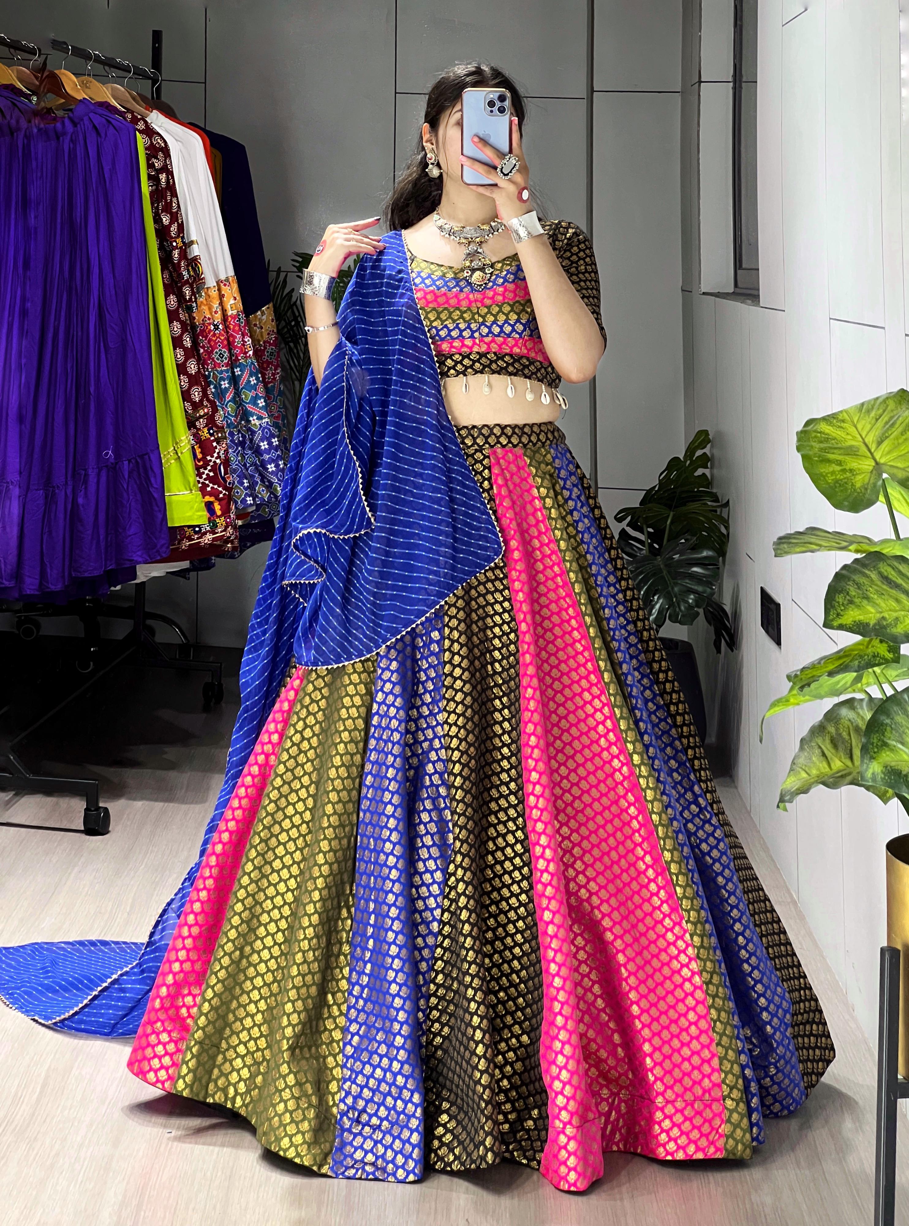 Multi Kali Jacquard Silk Weaving Lehenga Choli With Dupatta