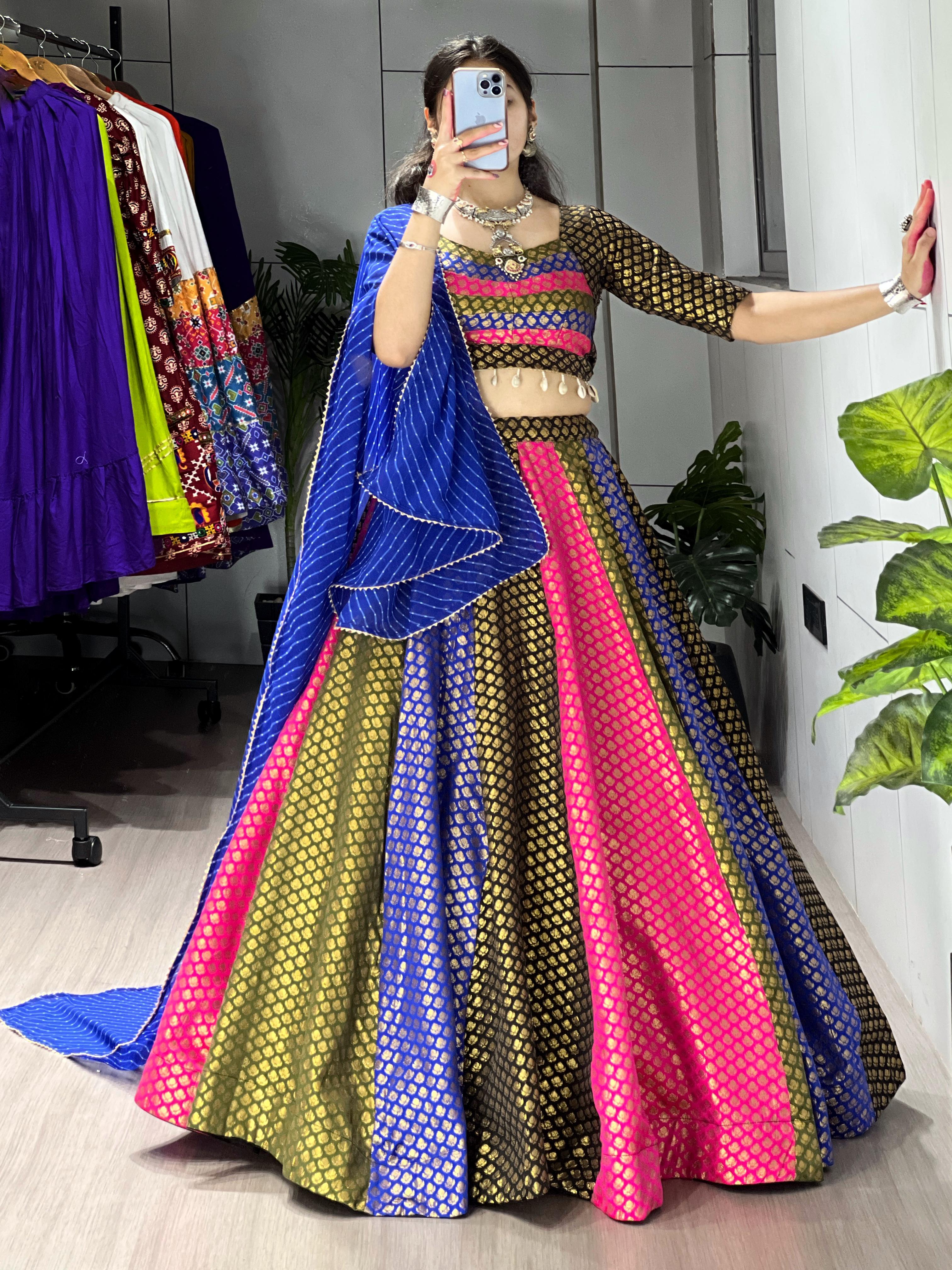 Multi Kali Jacquard Silk Weaving Lehenga Choli With Dupatta