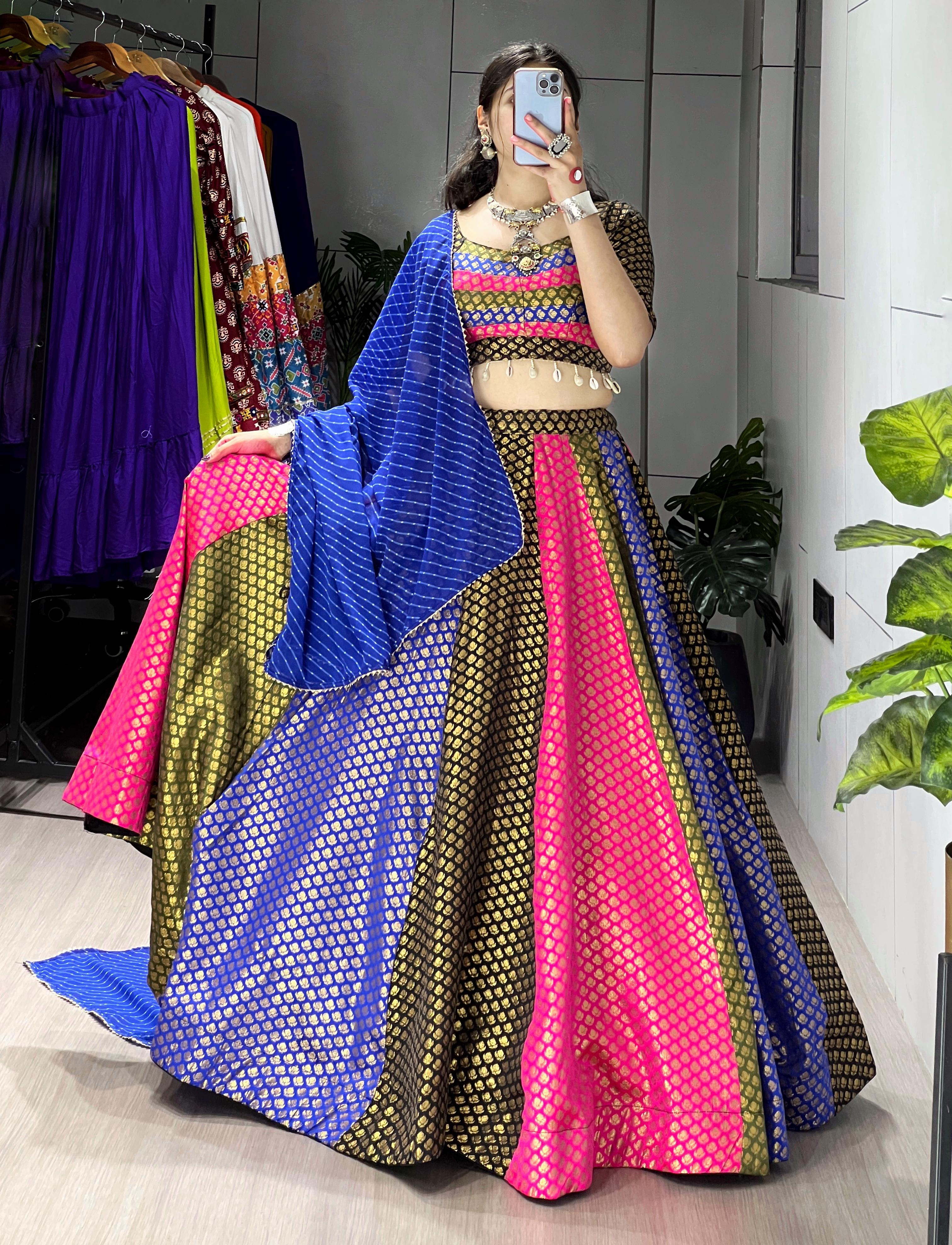 Multi Kali Jacquard Silk Weaving Lehenga Choli With Dupatta