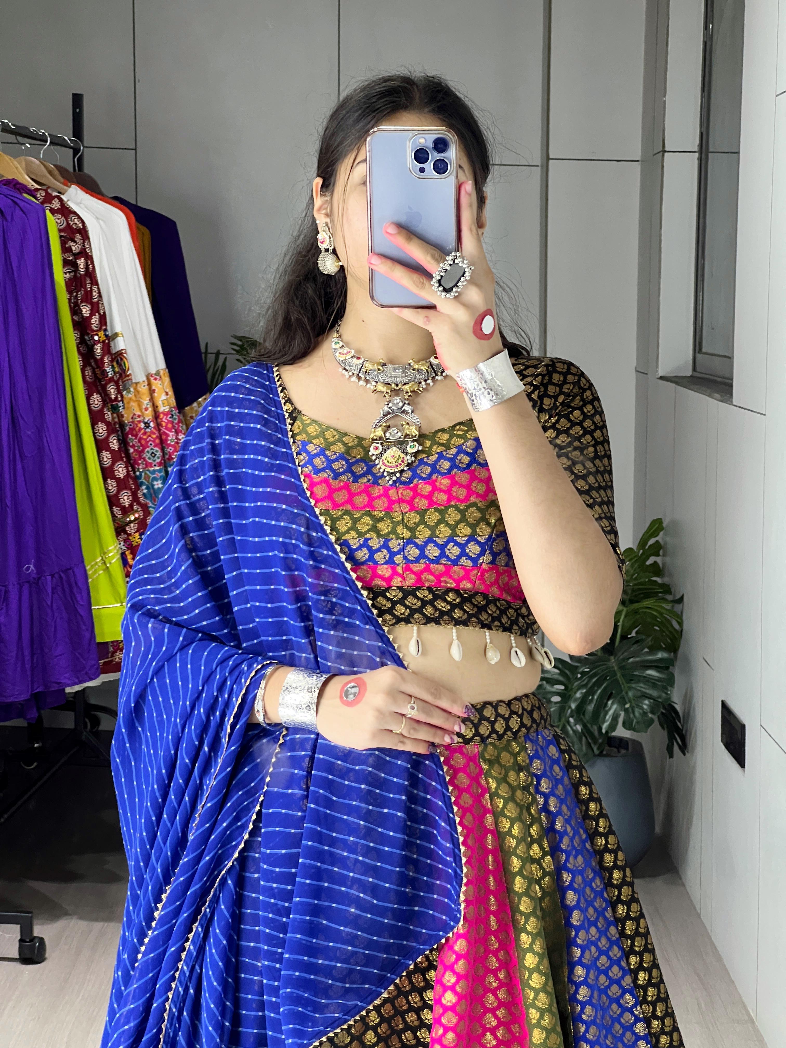Multi Kali Jacquard Silk Weaving Lehenga Choli With Dupatta