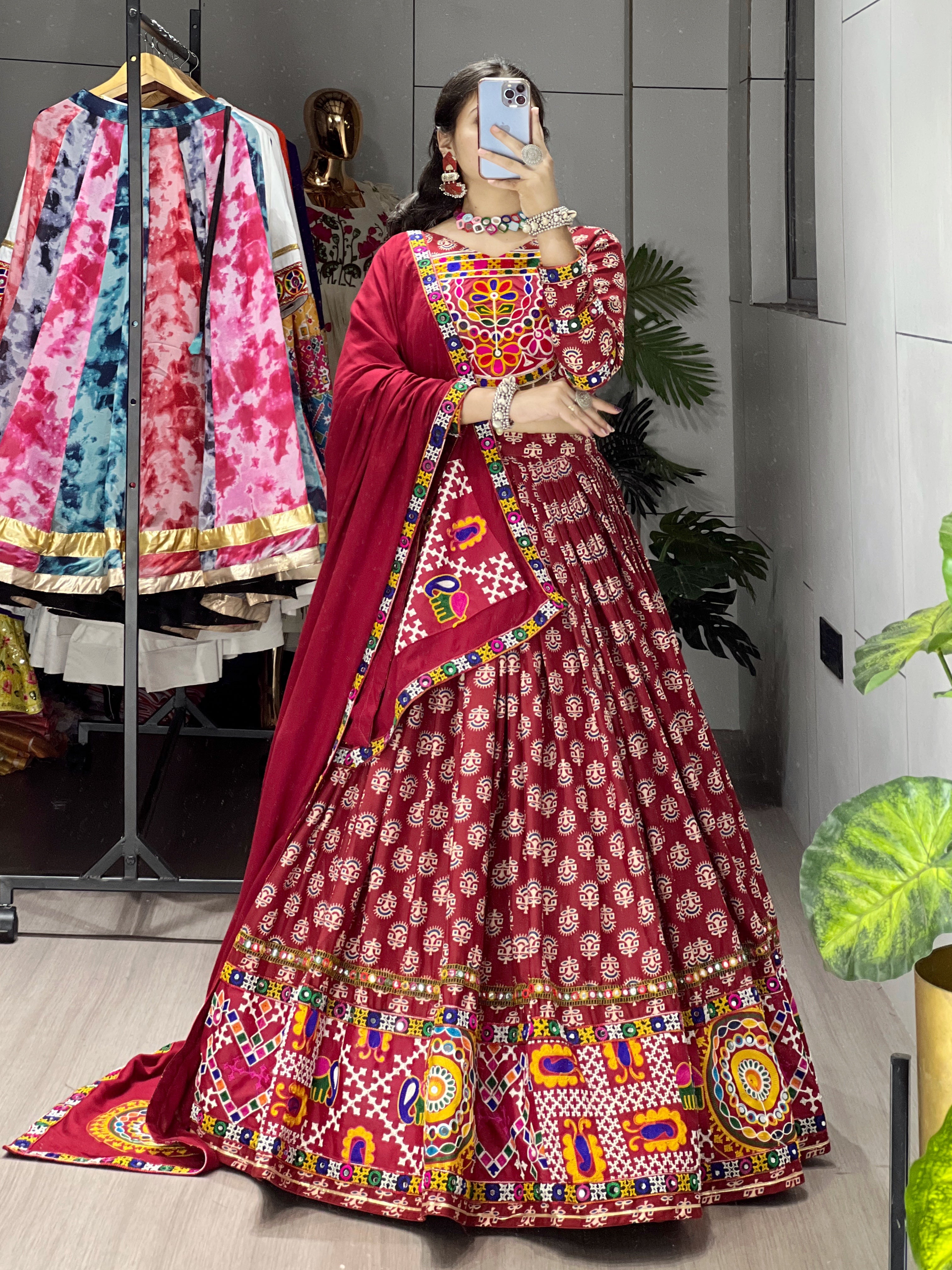 Beautiful Ajrakh and Gota Patti & Ghamthi Mixed Lehenga Choli