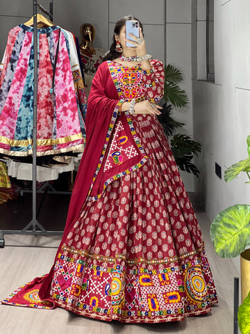 Beautiful Ajrakh and Gota Patti & Ghamthi Mixed Lehenga Choli