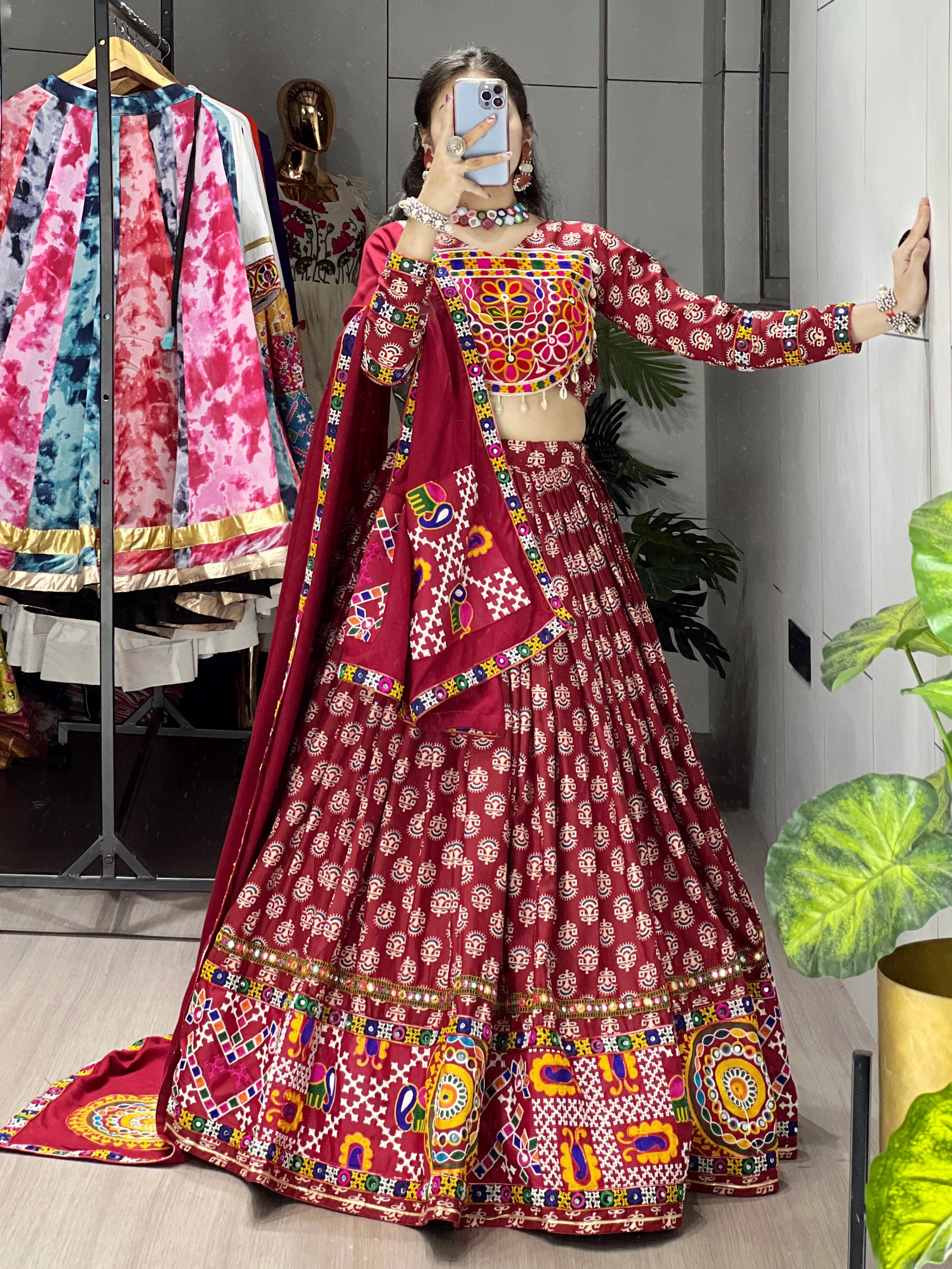 Beautiful Ajrakh and Gota Patti & Ghamthi Mixed Lehenga Choli