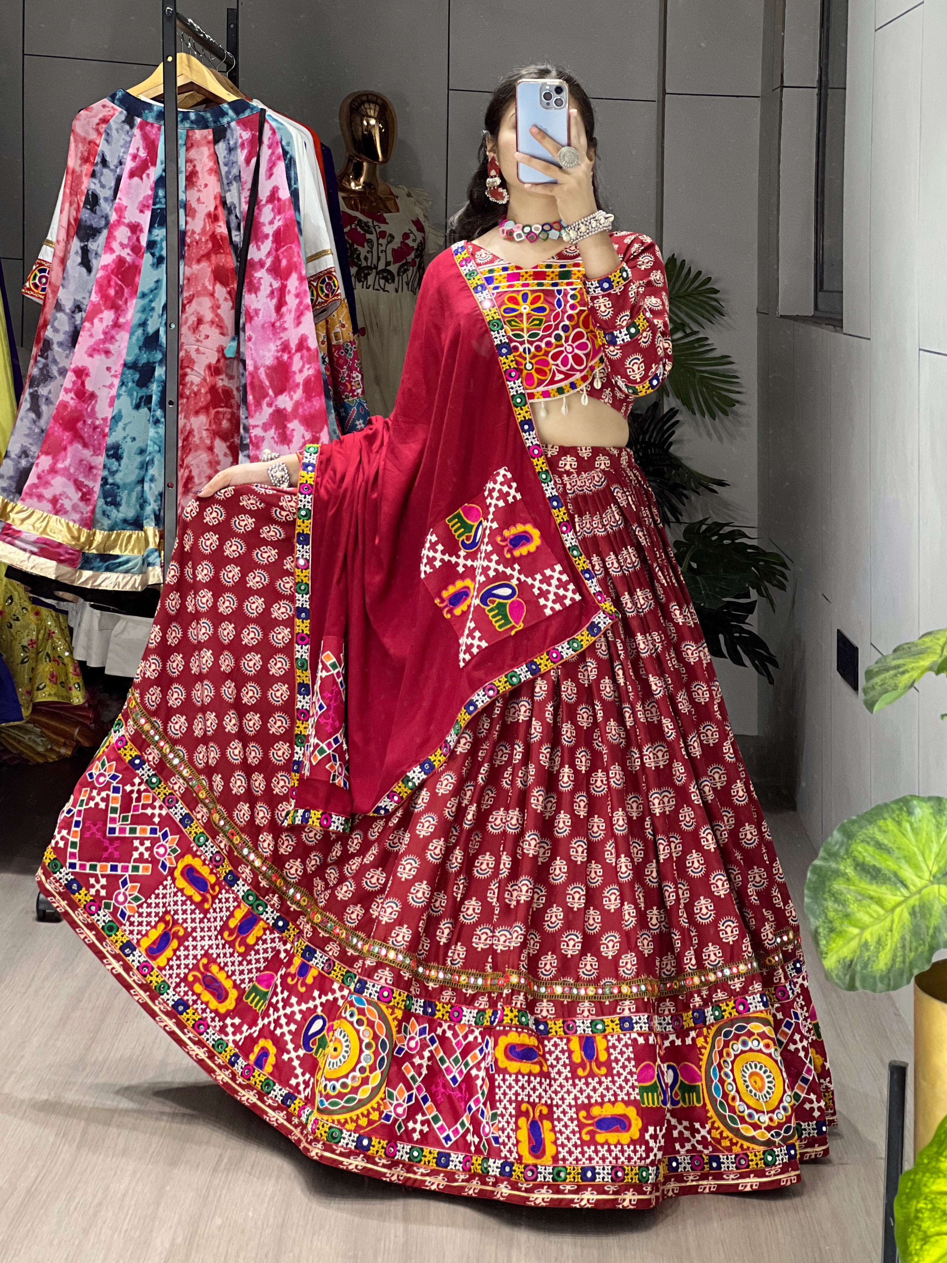 Beautiful Ajrakh and Gota Patti & Ghamthi Mixed Lehenga Choli