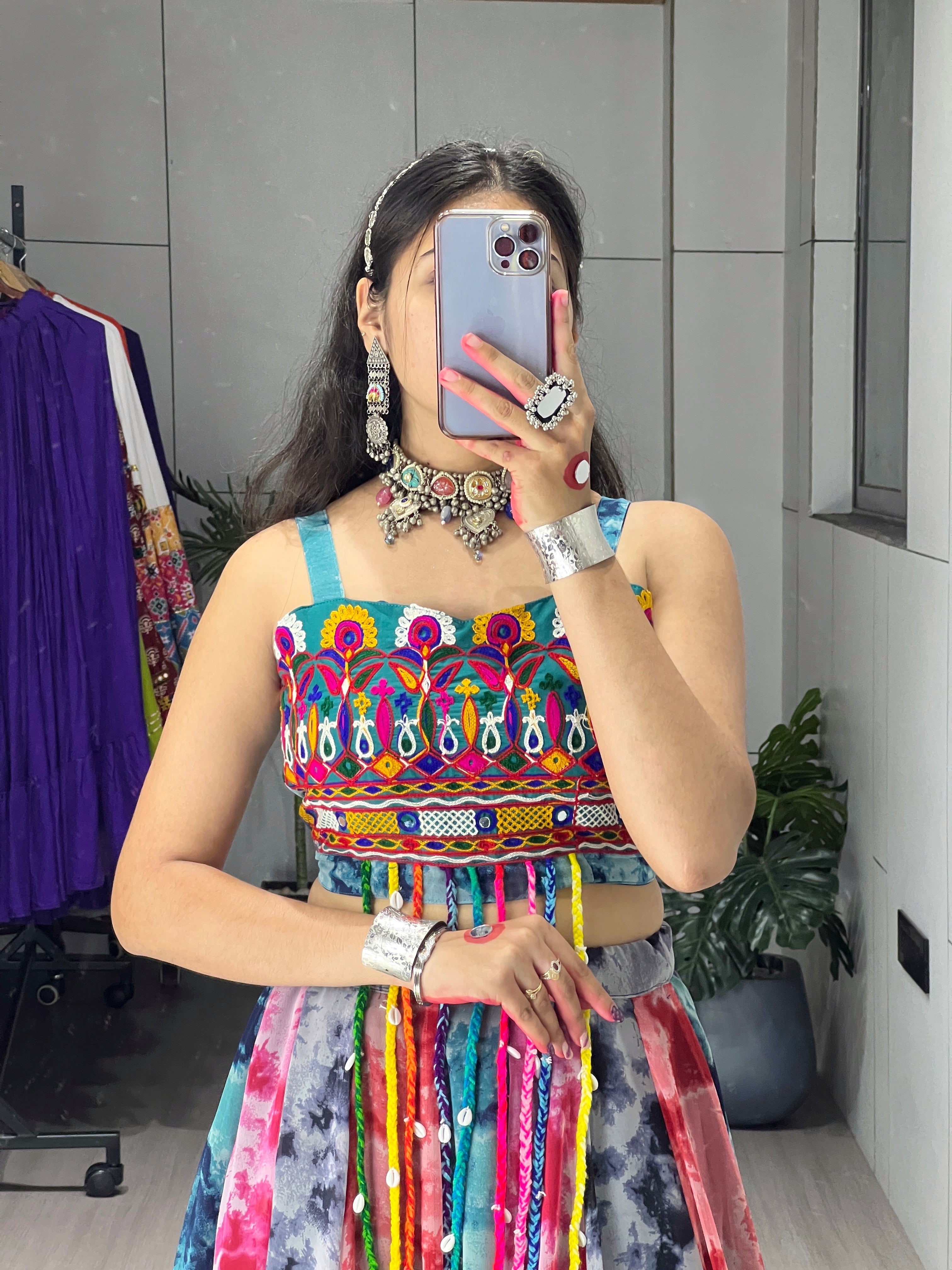 Garba Dress Shibori Prints Lehenga With Fancy Top