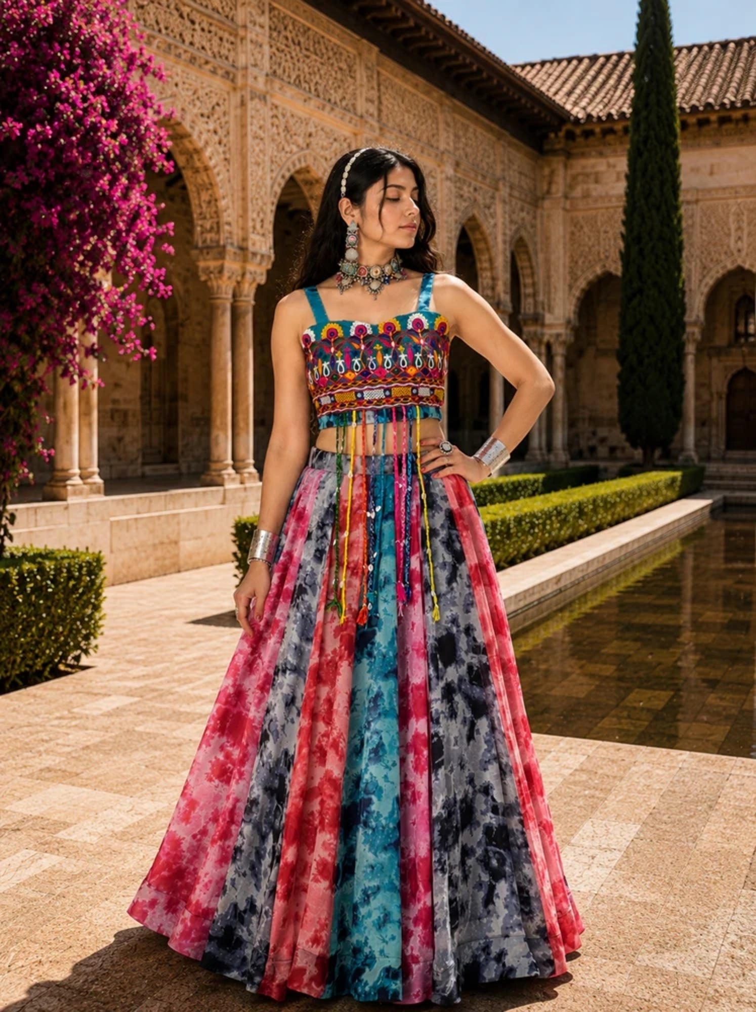 Dandiya Dress Shibori Prints Lehenga With Fancy Top