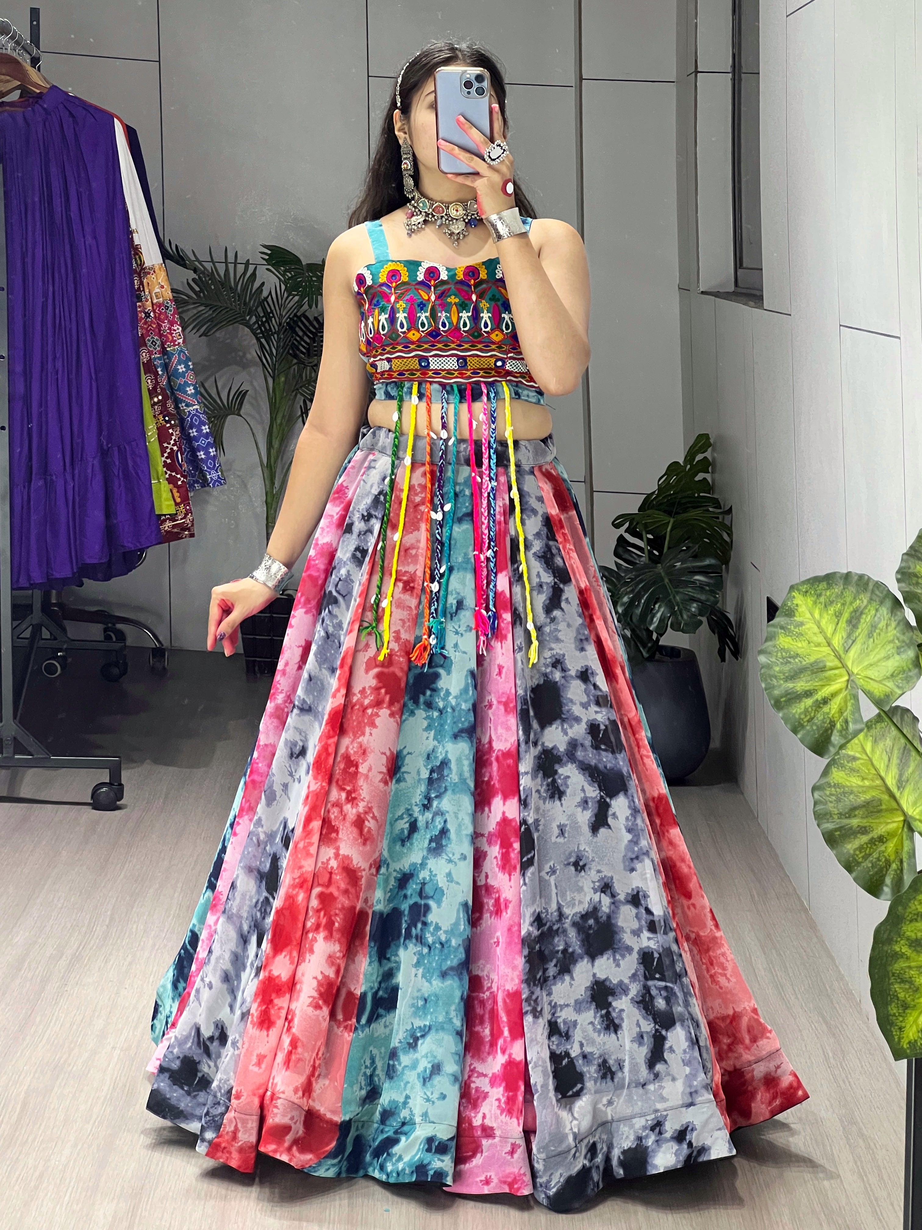 Garba Dress Shibori Prints Lehenga With Fancy Top