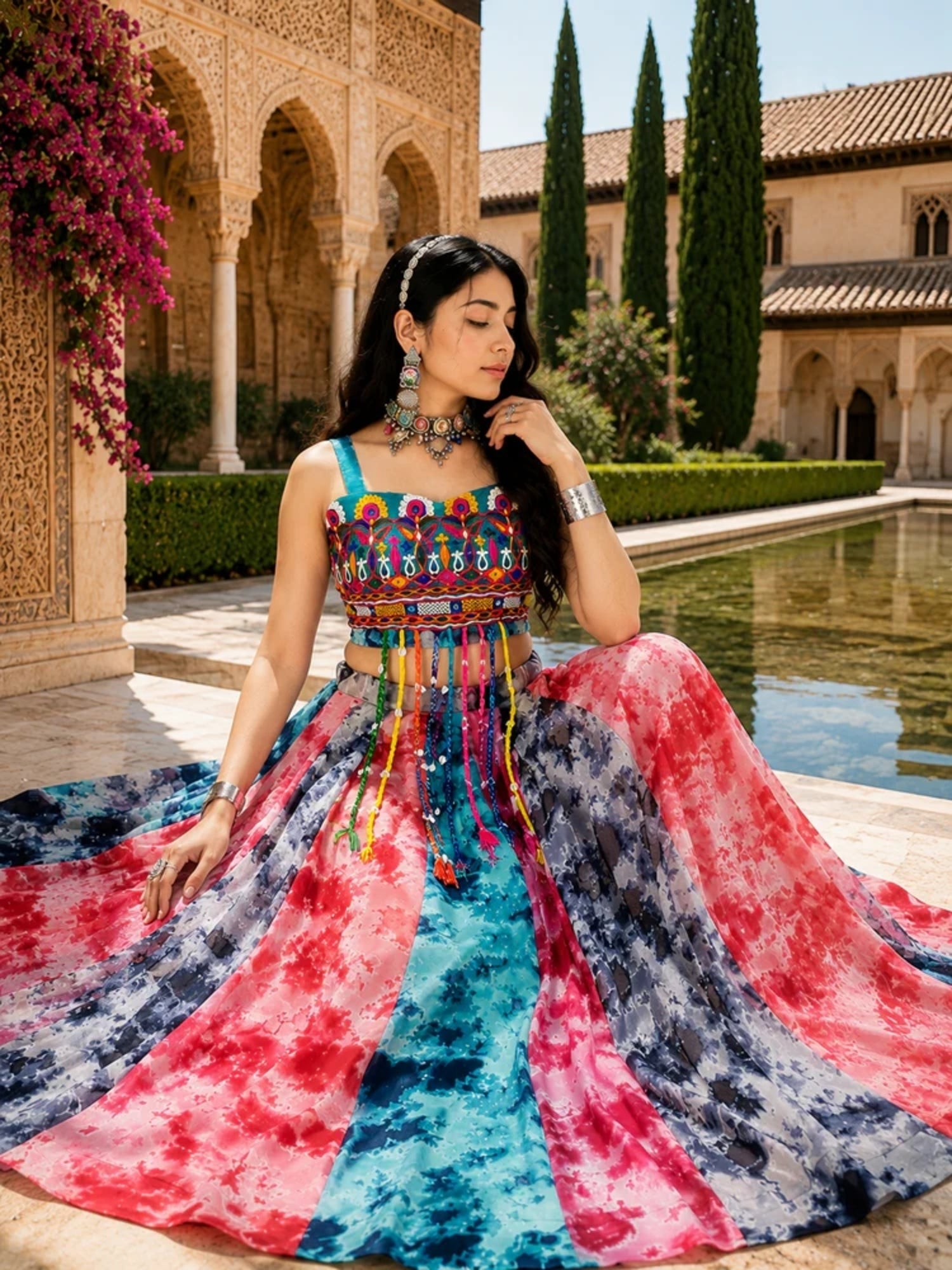 Dandiya Dress Shibori Prints Lehenga With Fancy Top