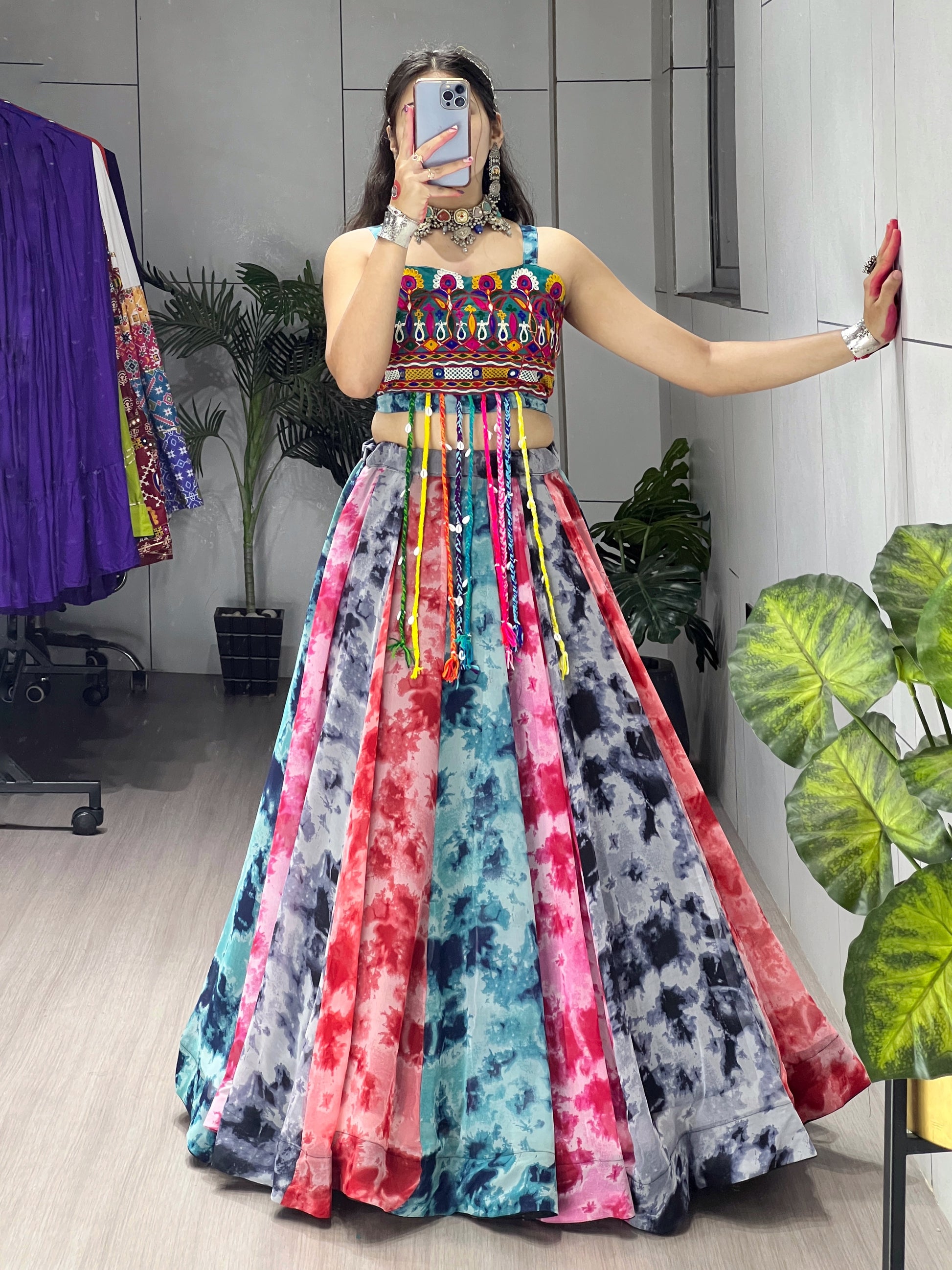 Garba Dress Shibori Prints Lehenga With Fancy Top