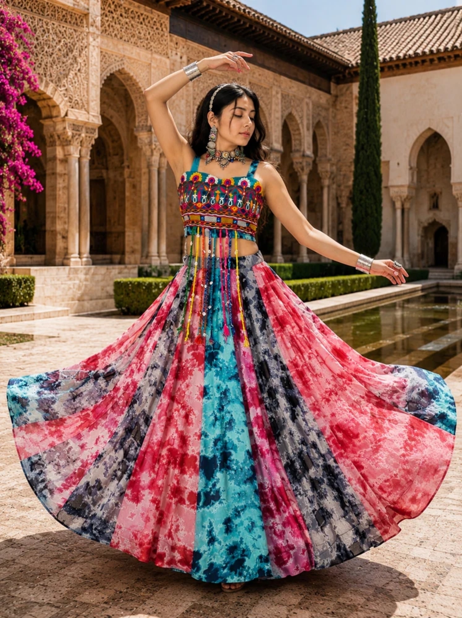 Dandiya Dress Shibori Prints Lehenga With Fancy Top