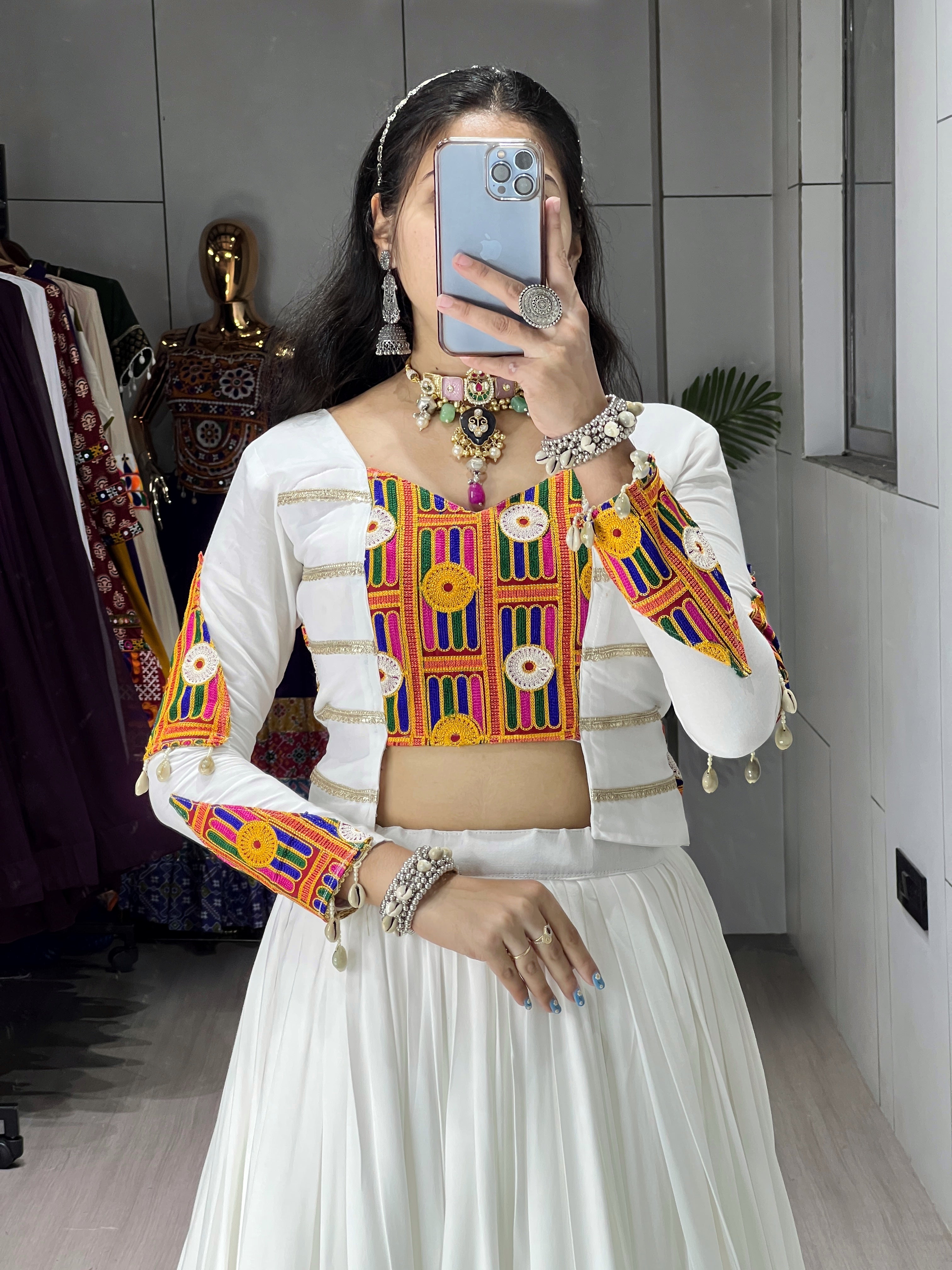 Pure Rayon Cotton Heavy Gamthi Work Navratri Lehenga Choli
