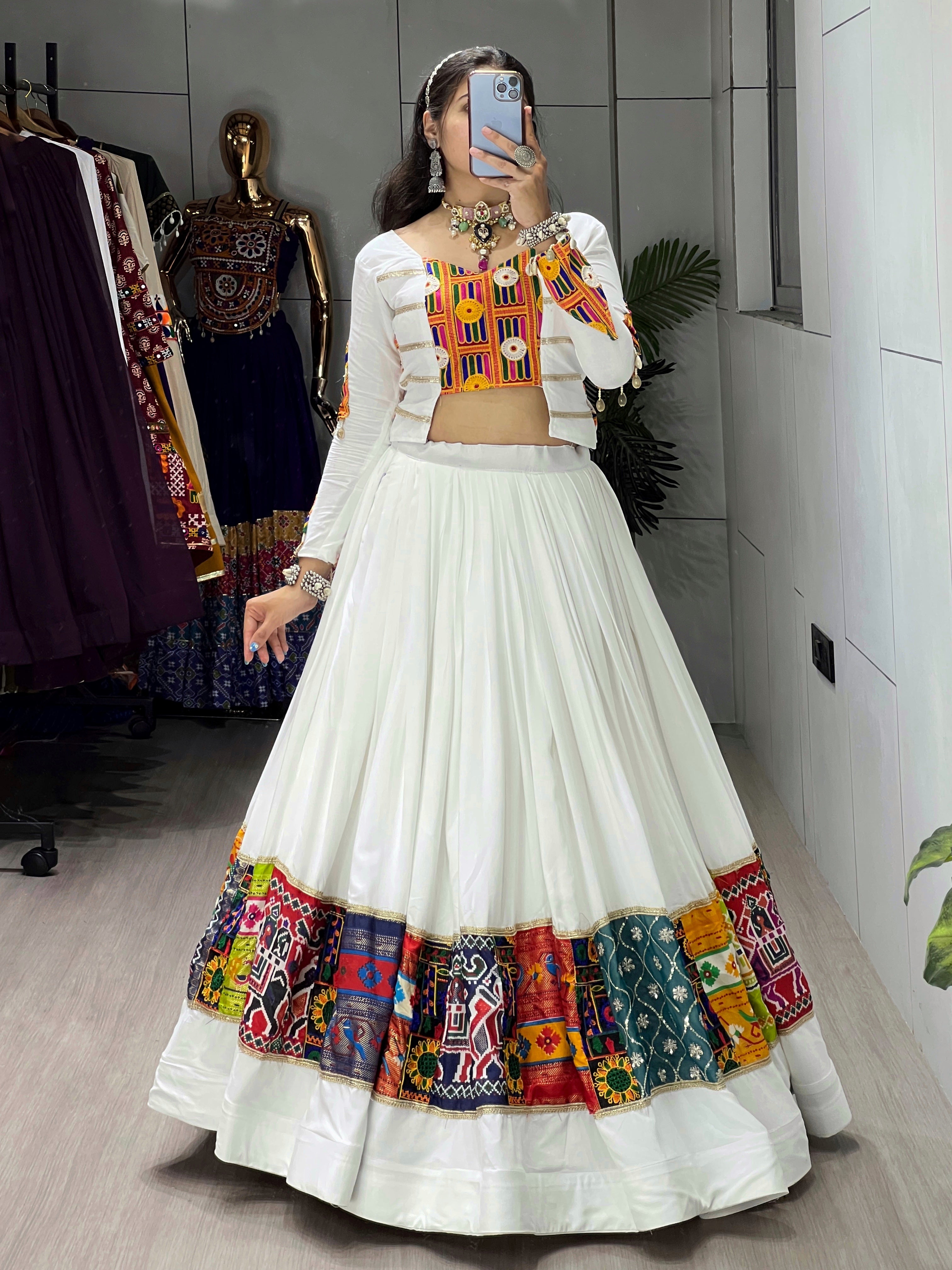 Pure Rayon Cotton Heavy Gamthi Work Navratri Lehenga Choli