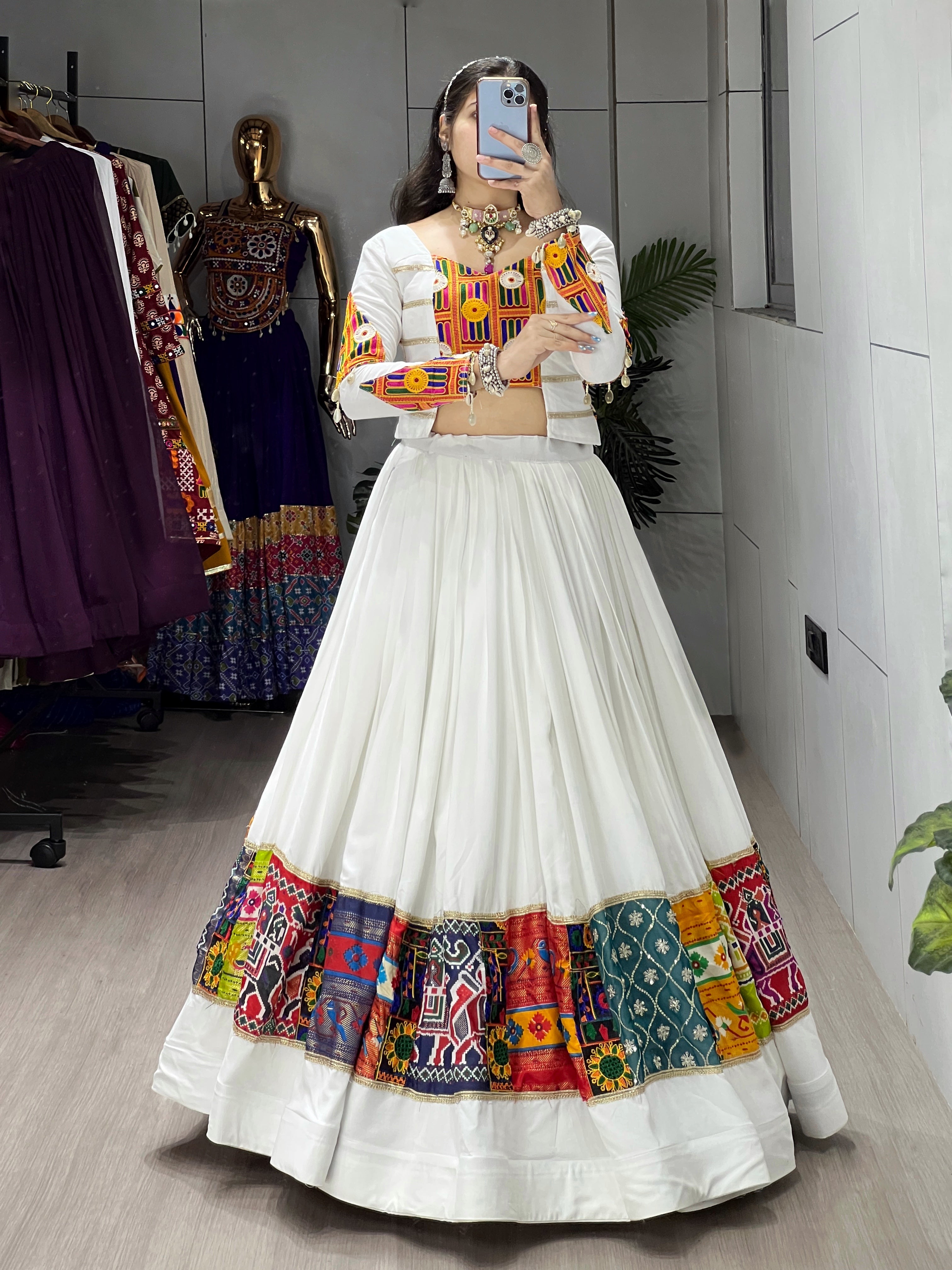 Pure Rayon Cotton Heavy Gamthi Work Navratri Lehenga Choli