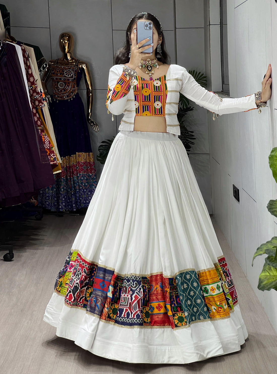 Pure Rayon Cotton Heavy Gamthi Work Navratri Lehenga Choli