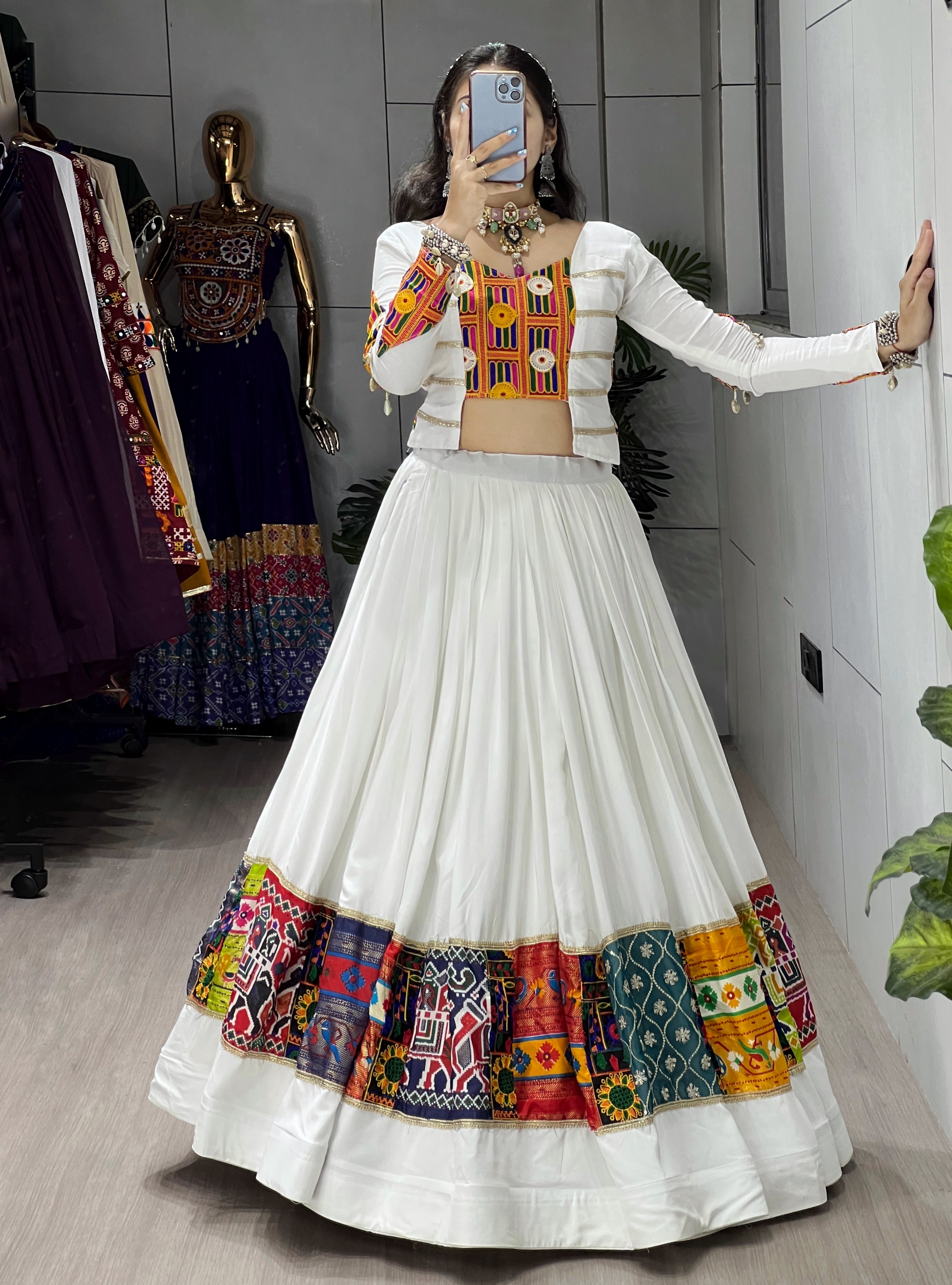 Pure Rayon Cotton Heavy Gamthi Work Navratri Lehenga Choli