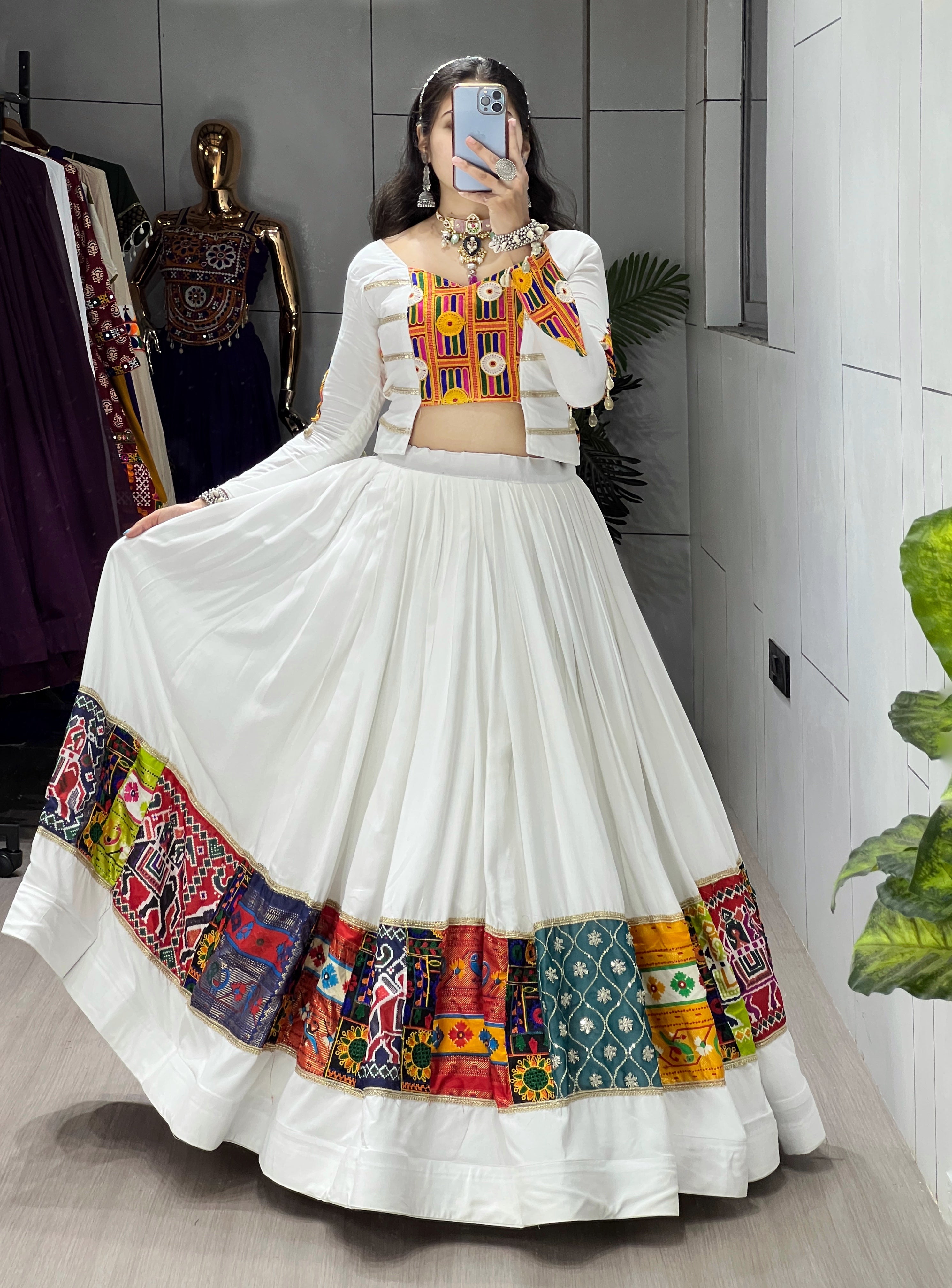 Pure Rayon Cotton Heavy Gamthi Work Navratri Lehenga Choli