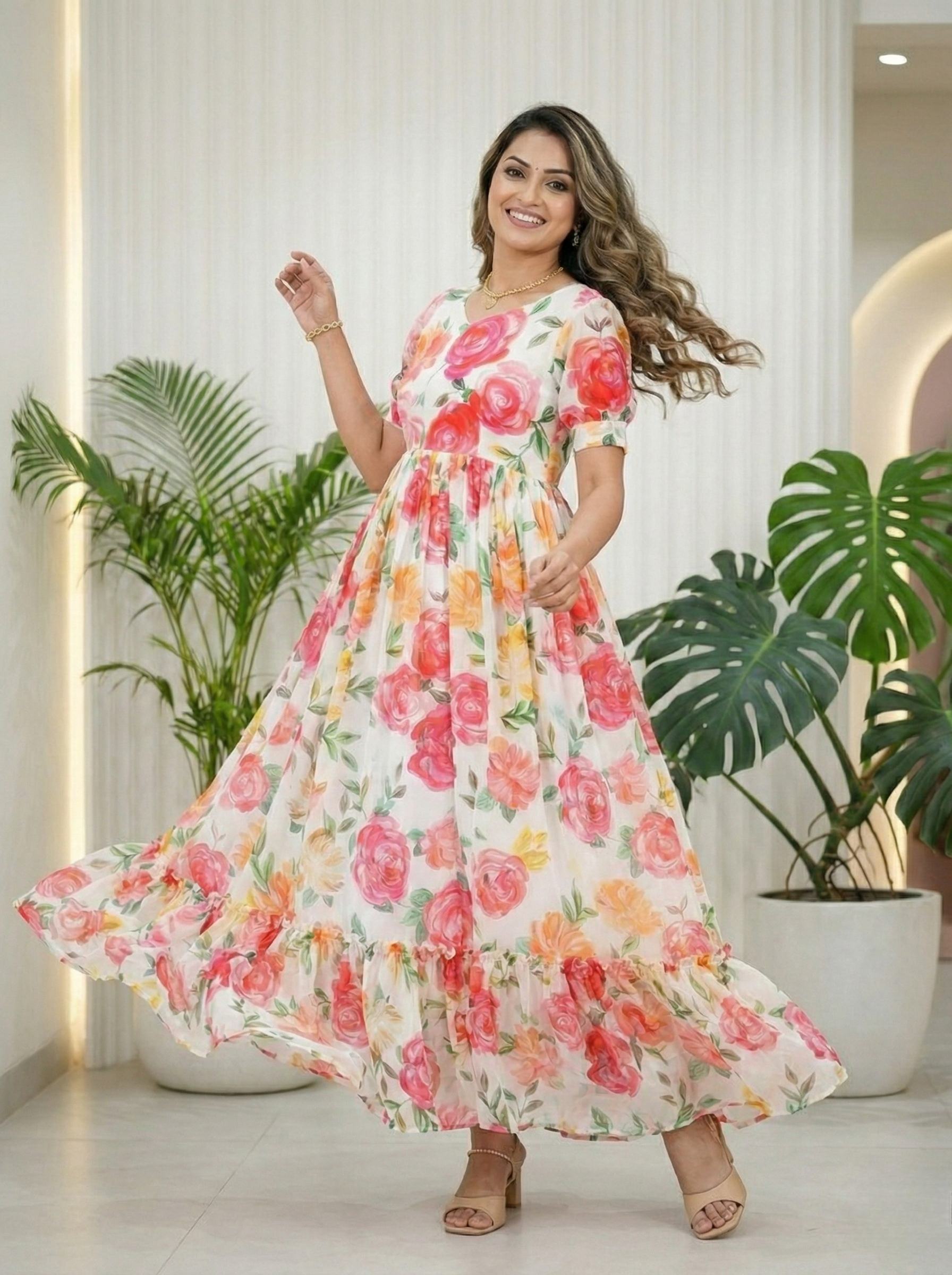 Letest Trending Floral Flairy Kurtis cum One Piece