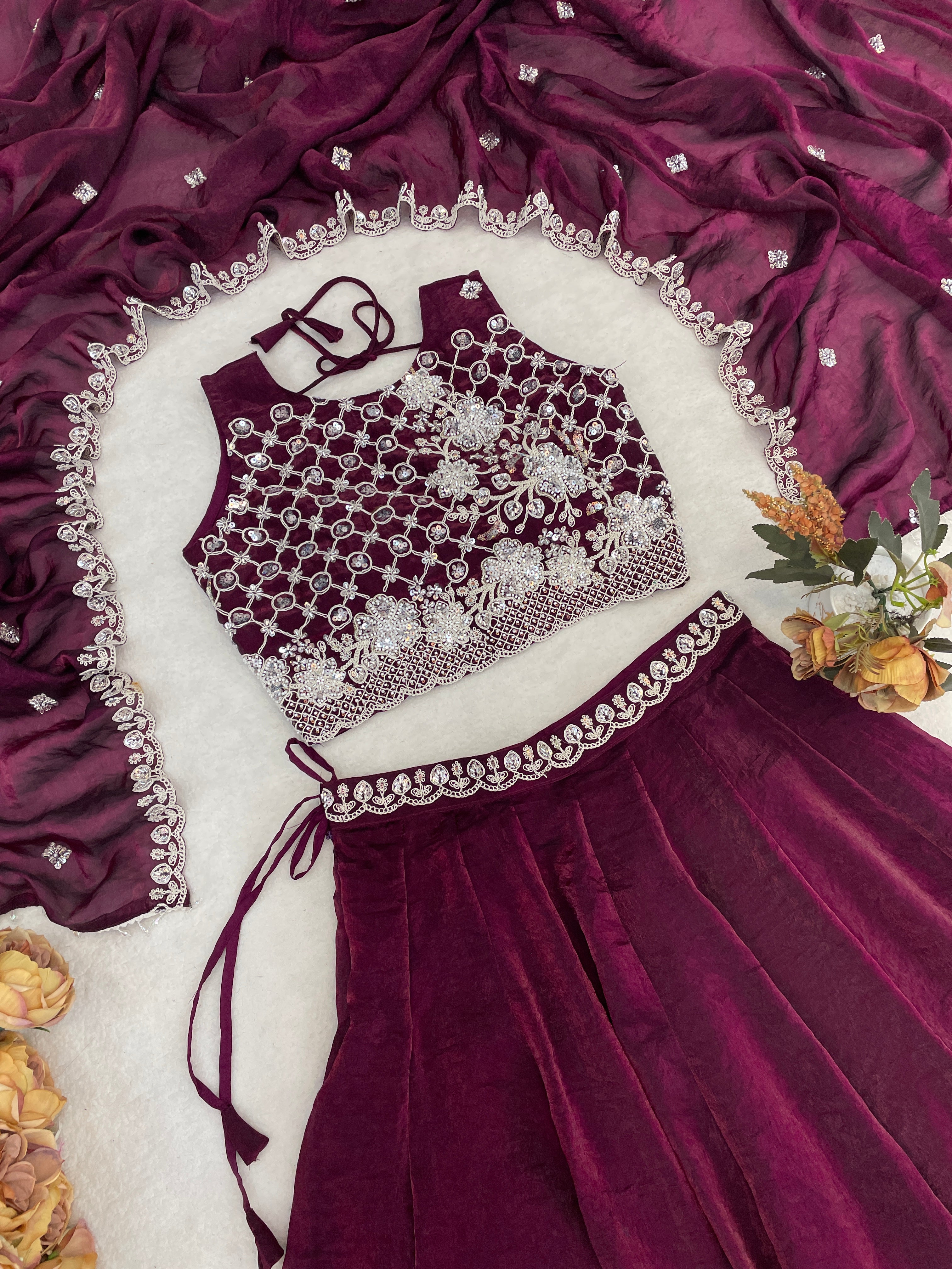 Fendy Silk  Beads Work Lehenga Choli Set