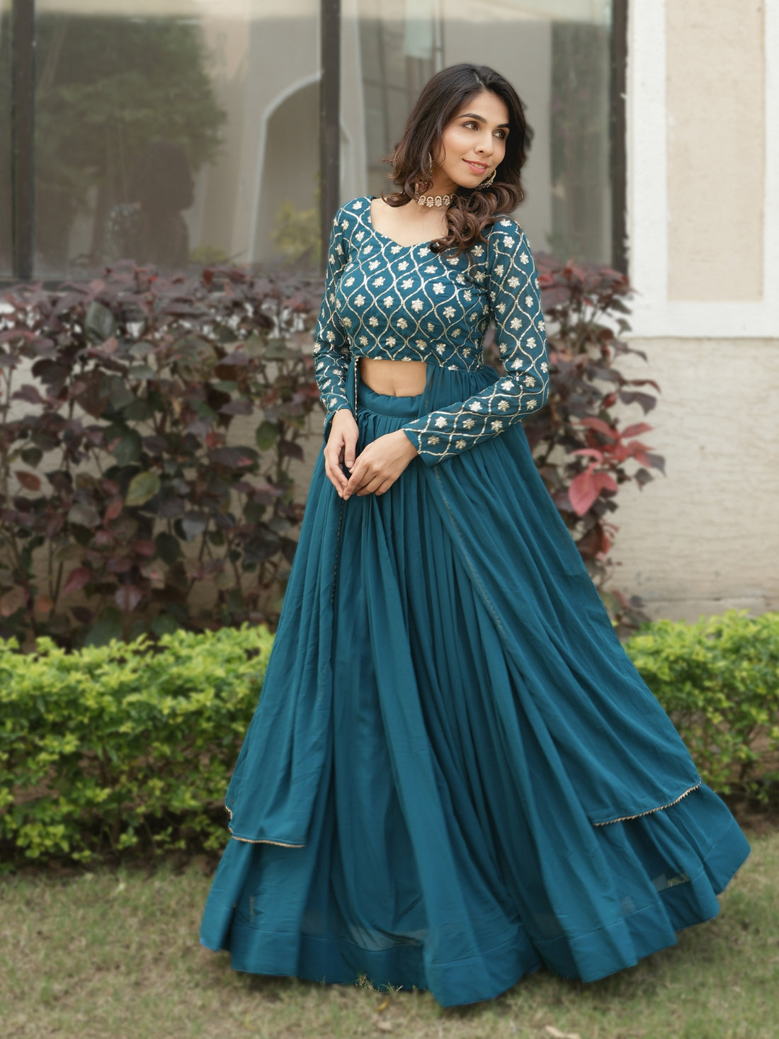 Trending Gorgette Lehenga With Traditional Embroidery Top