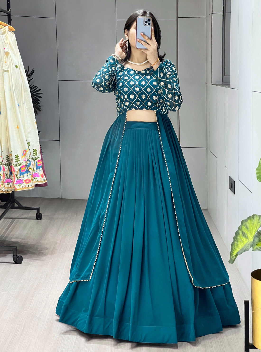 Trending Gorgette Lehenga With Traditional Embroidery Top