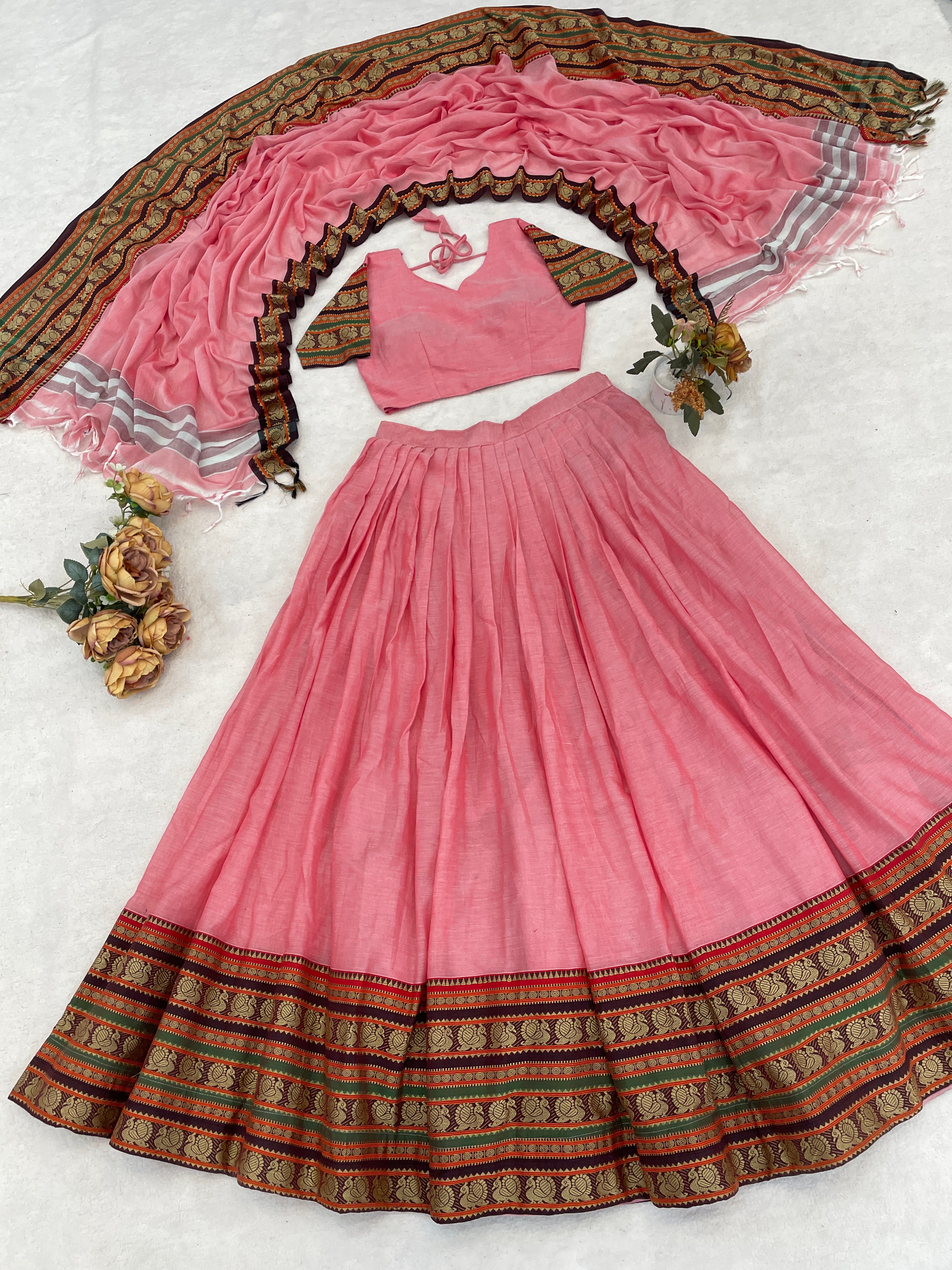 Pure Chanderi Cotton Lehenga With Unstitched Blouse