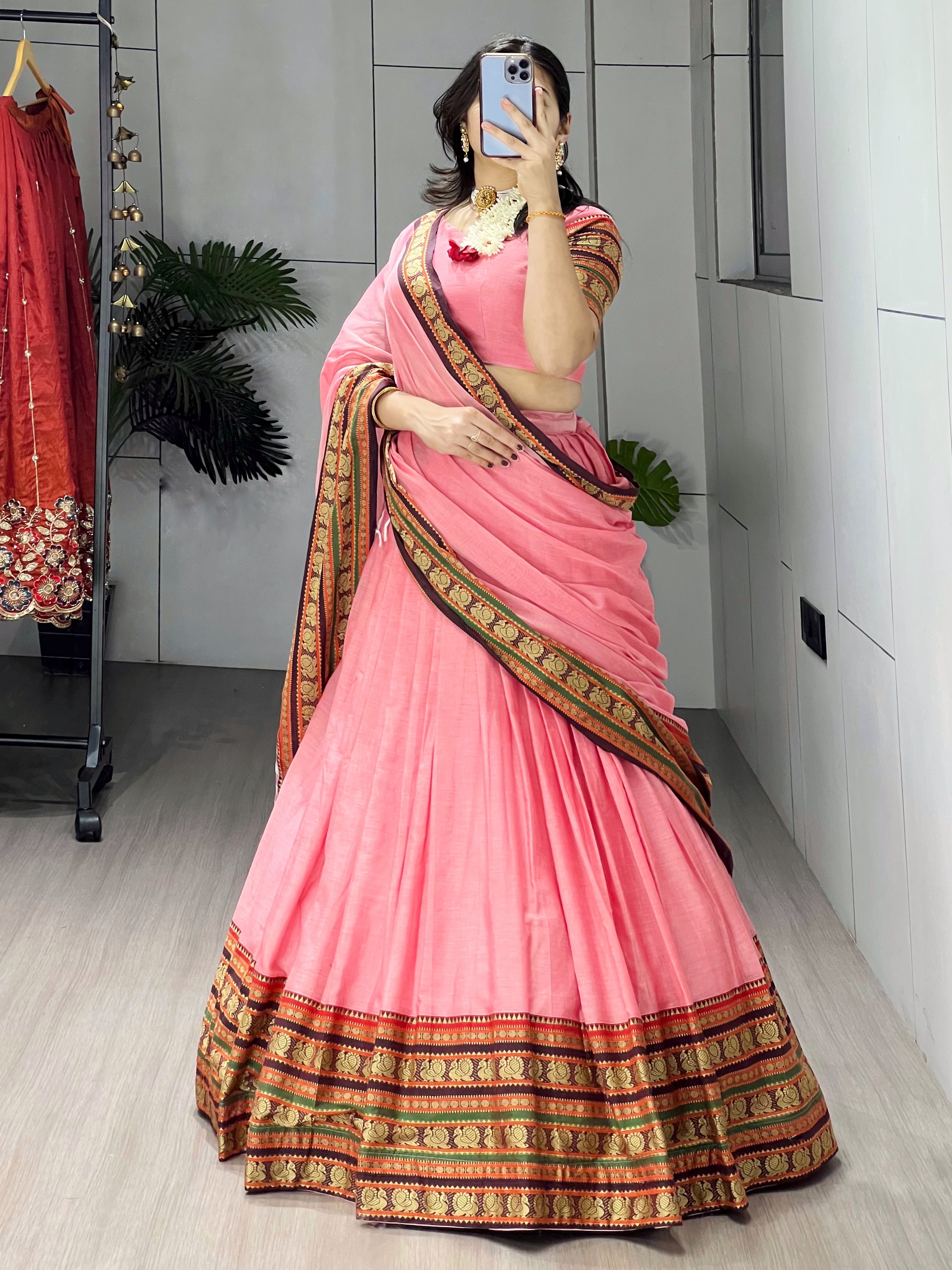 Pure Chanderi Cotton Lehenga With Unstitched Blouse