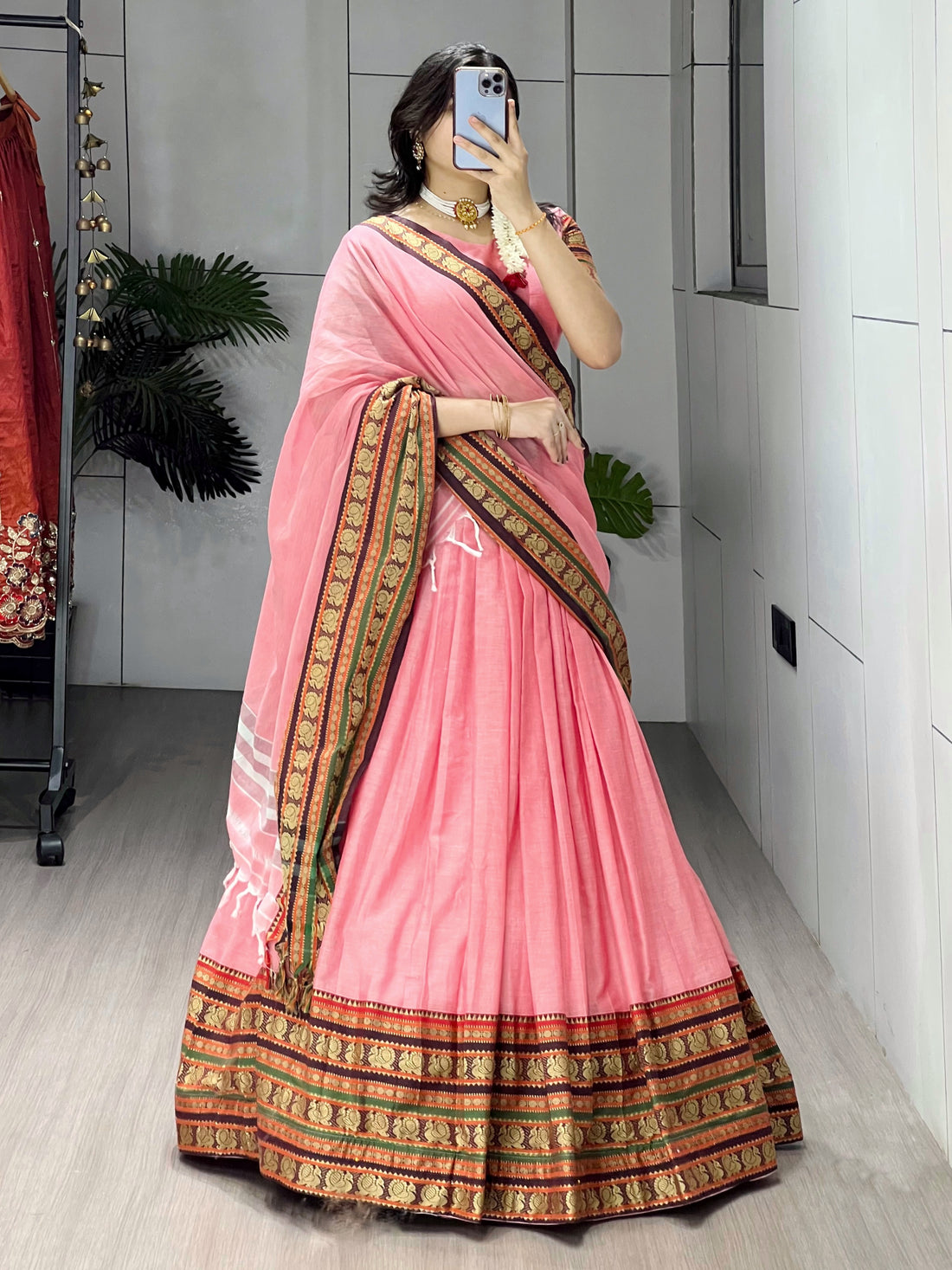 Pure Chanderi Cotton Lehenga With Unstitched Blouse