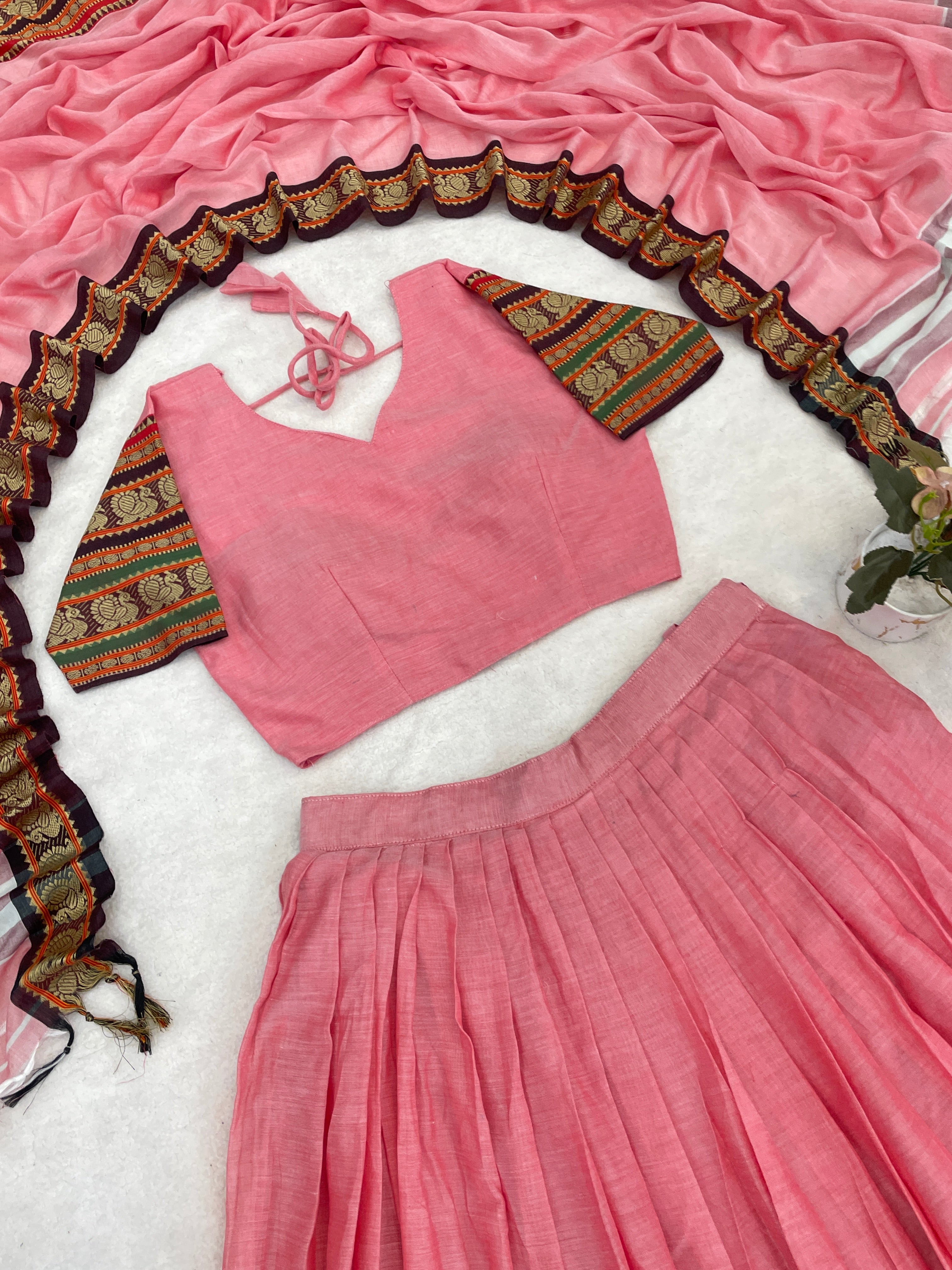 Pure Chanderi Cotton Lehenga With Unstitched Blouse