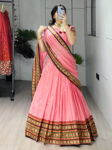 Pure Chanderi Cotton Lehenga With Unstitched Blouse