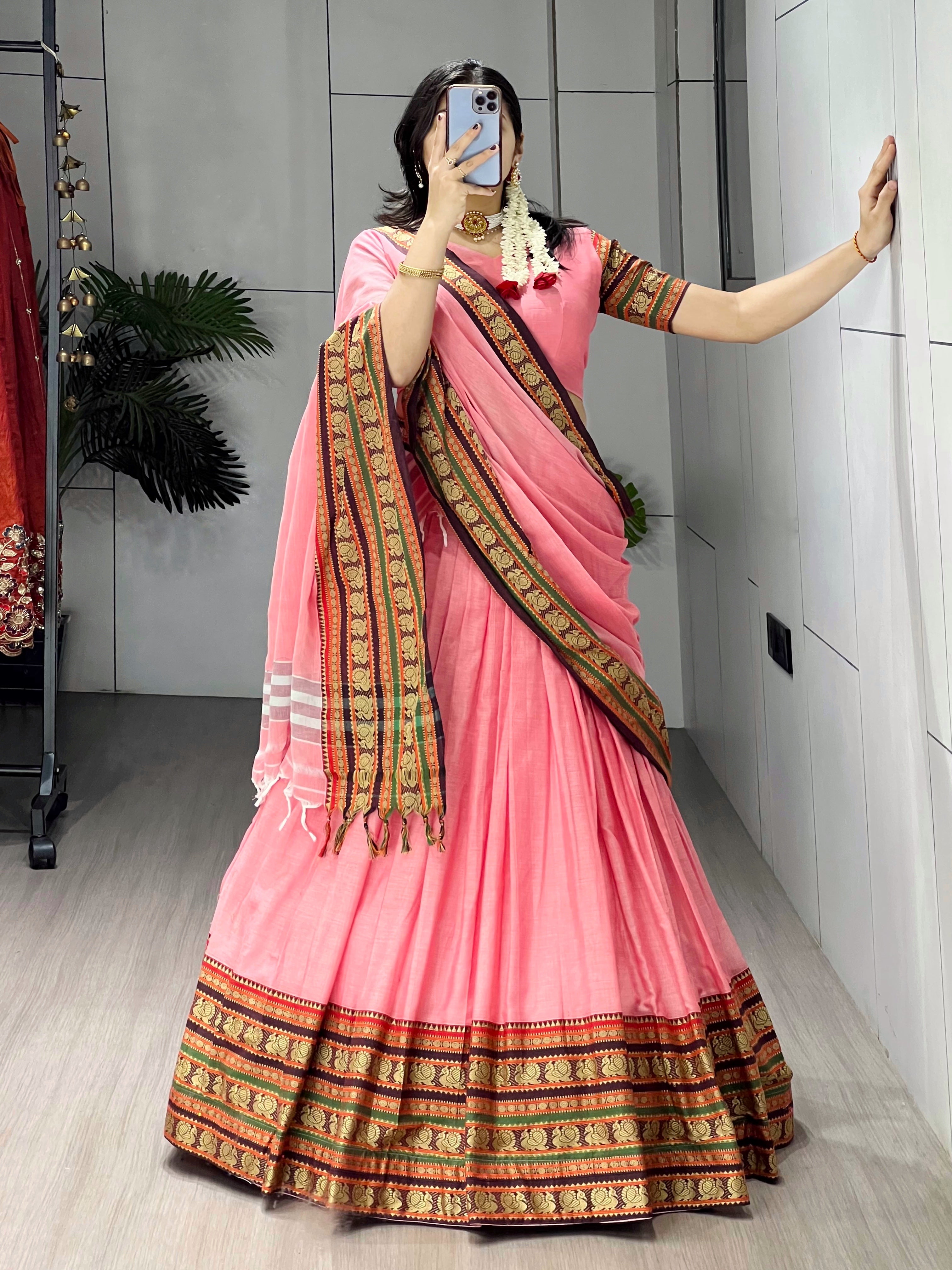 Pure Chanderi Cotton Lehenga With Unstitched Blouse