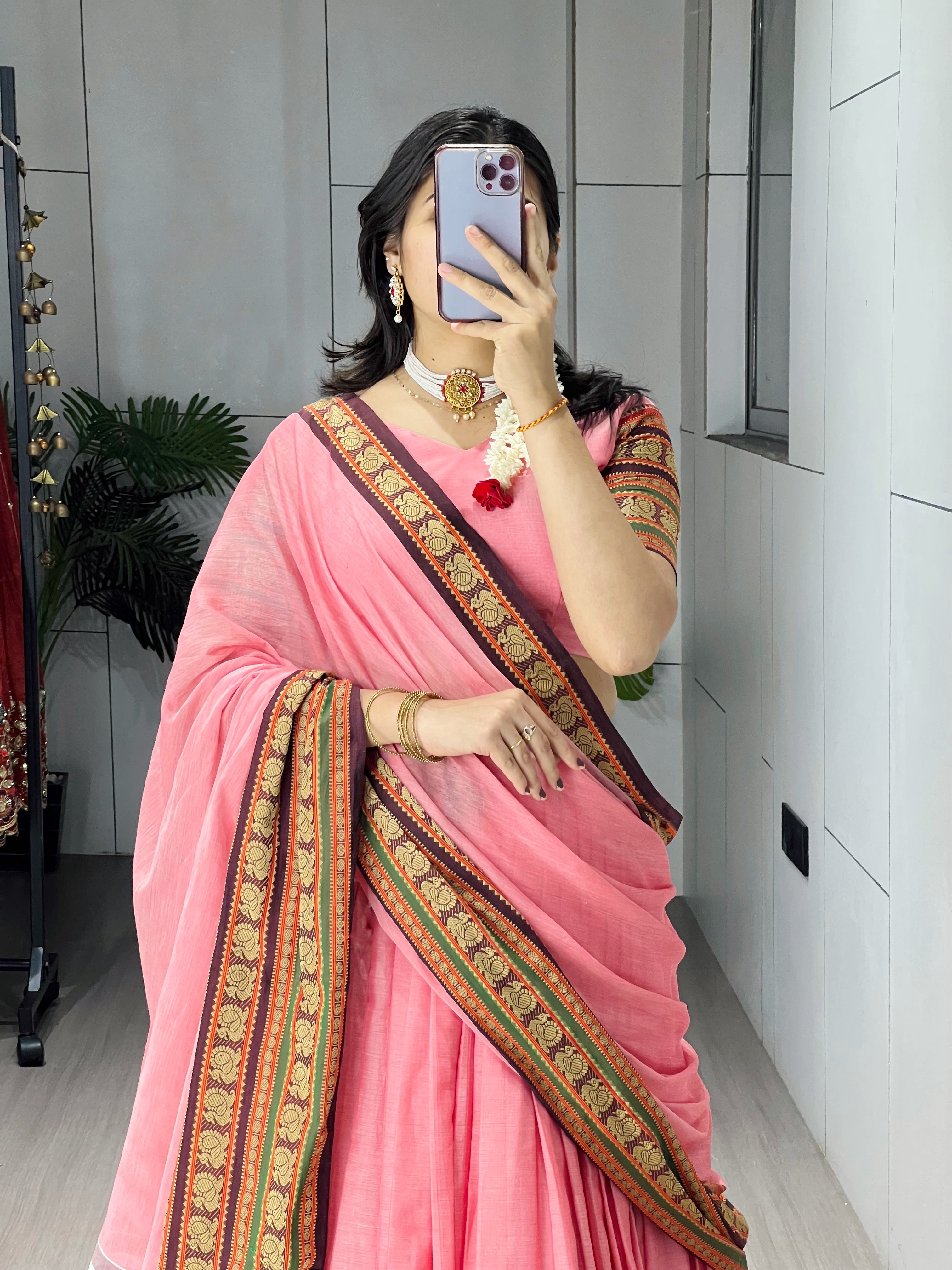 Pure Chanderi Cotton Lehenga With Unstitched Blouse